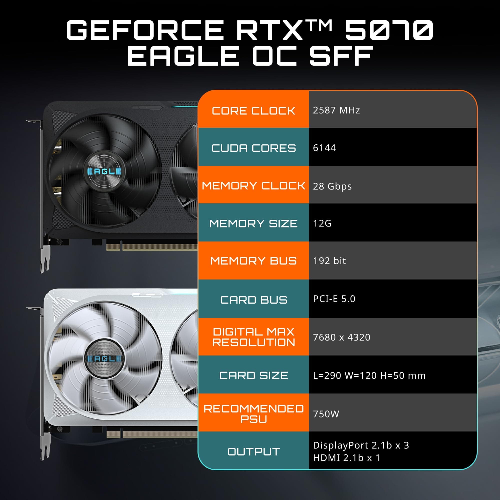 GIGABYTE GeForce RTX 5070 Eagle OC ICE SFF 12G Grafikkarte, 12GB 256-Bit GDDR7, PCIe 5.0, WINDFORCE Cooling System, GV-N5070EAGLEOC ICE-12GD Grafikkarte Bild 5