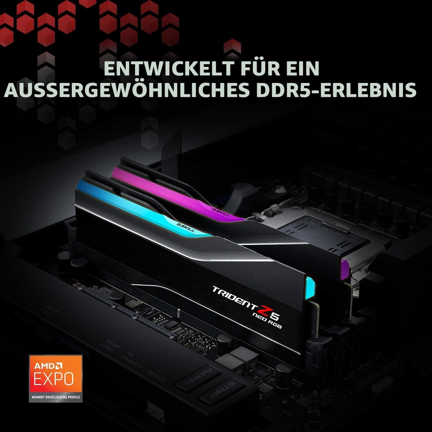 G.Skill Trident Z5 NEO RGB Series(AMD Expo) 32GB(2x16GB) 288pin SDRAM DDR5 5600 CL28-34-34-89 1,35V Dual Channel Memory F5-5600J2834F16GX2-TZ5N R(Matt B) Mangel,F5-5600J2834F16GX2-TZ5NR,Matte Black Bild 3