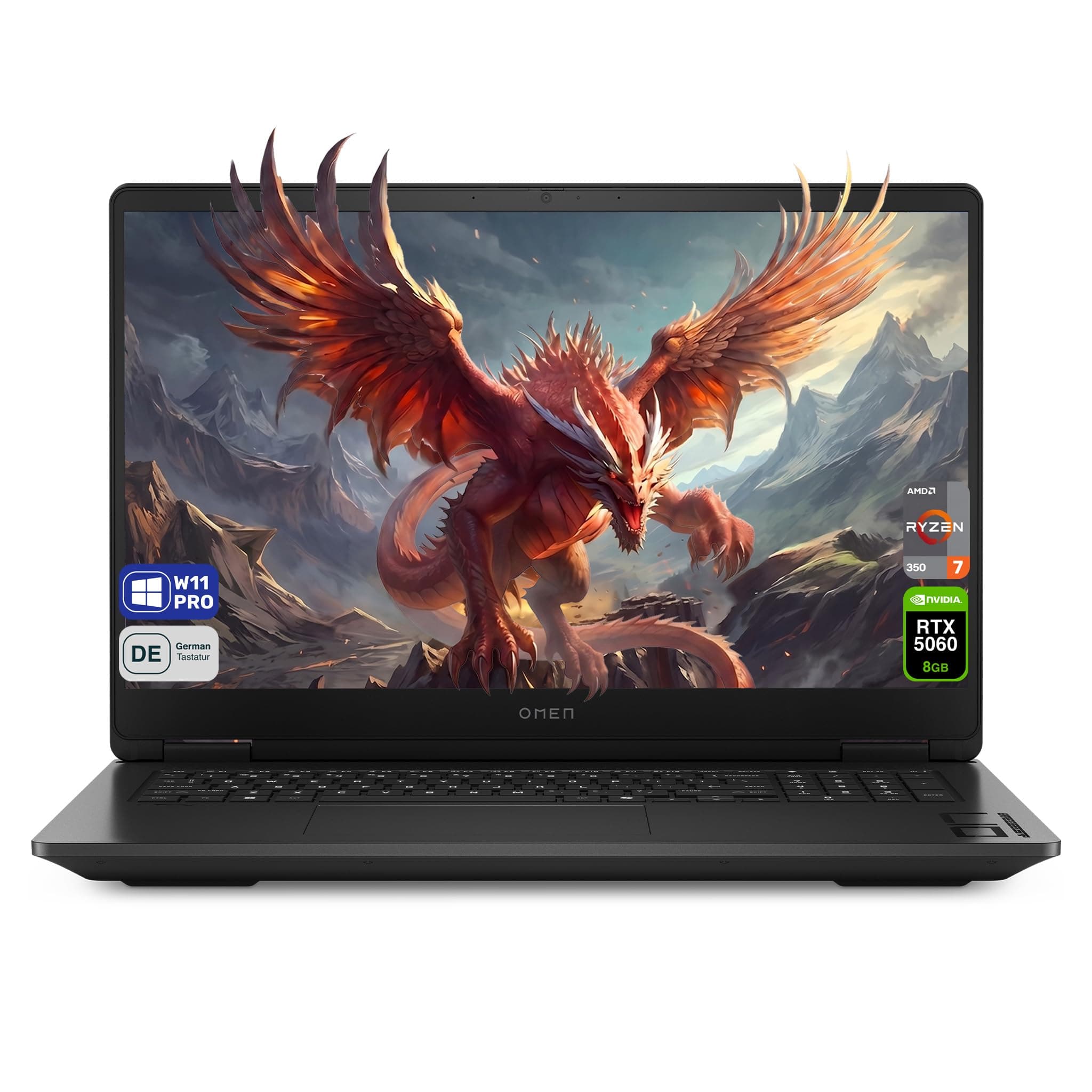 HP Omen 17 Gaming Laptop, AMD Ryzen AI 7 350, 17,3" FHD IPS 144Hz, 64 GB DDR5 RAM, 1 TB SSD, GeForce RTX 5060 8GB, Deutsches Tastatur-Layout, Wi-Fi 6, RGB Tastatur, Windows 11 Pro, Schwarz 64 GB RAM | 1 TB SSD Windows 11 Pro