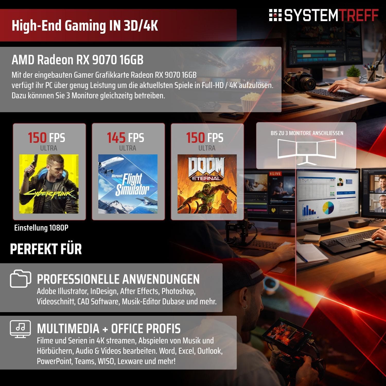 SYSTEMTREFF High-End Gaming PC Intel Core Ultra 7 265KF 8x5.5GHz | MSI Board | 32GB DDR5 | 1TB M.2 NVMe | AMD Radeon RX 9070 16GB DX12 | Windows 11 Bild 5