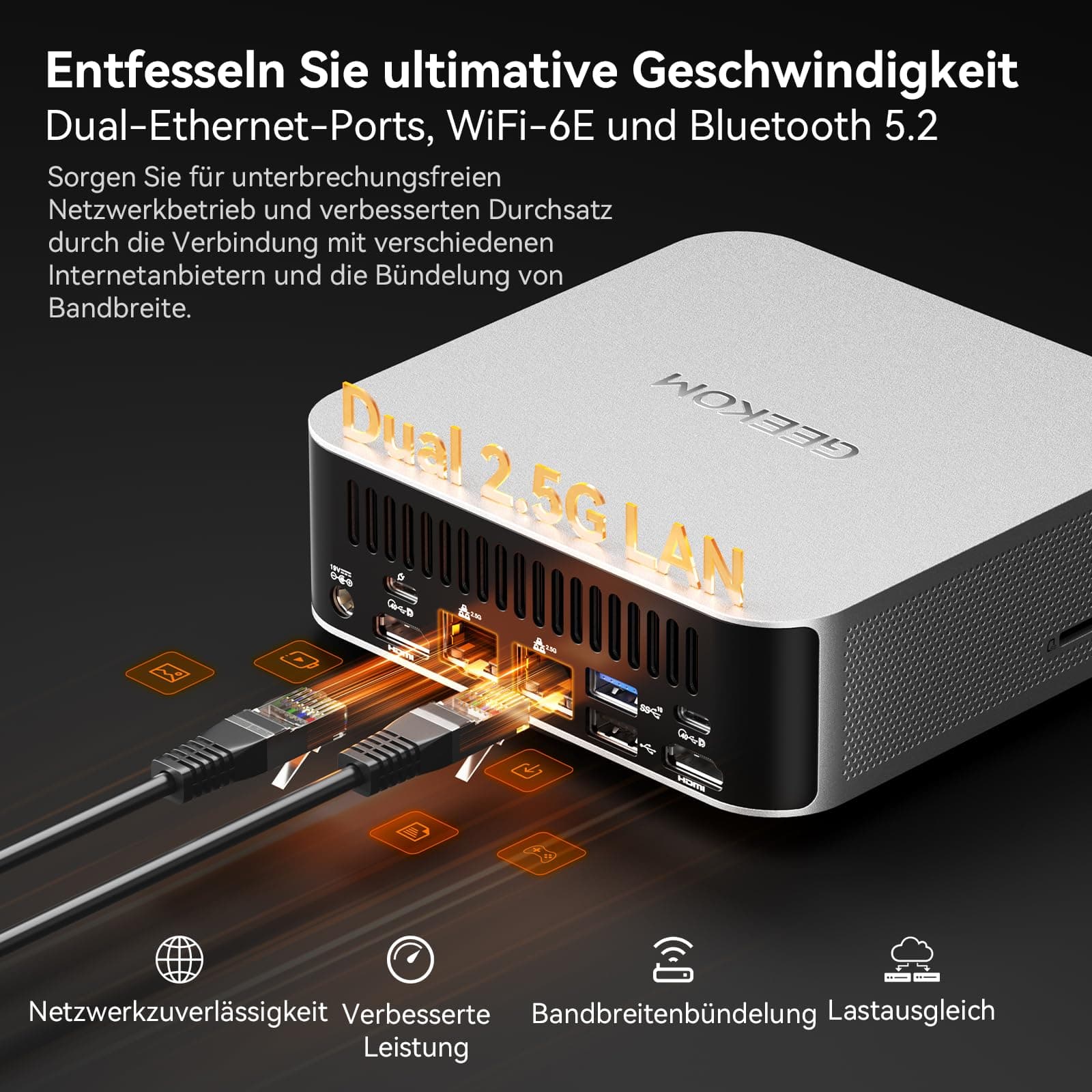 GEEKOM AI Mini PC A8 Max mit AMD Ryzen 9 8945HS, 3 Jahre Garantie, 32 GB DDR5 RAM(kein festgelegter LPDDR) 1 TB SSD, Micro PC W-11 Pro | 8 USB Ports | 8K UHD | Dual LAN Port, für Gaming/Kreativität R9-8945HS(32+1T) Bild 7