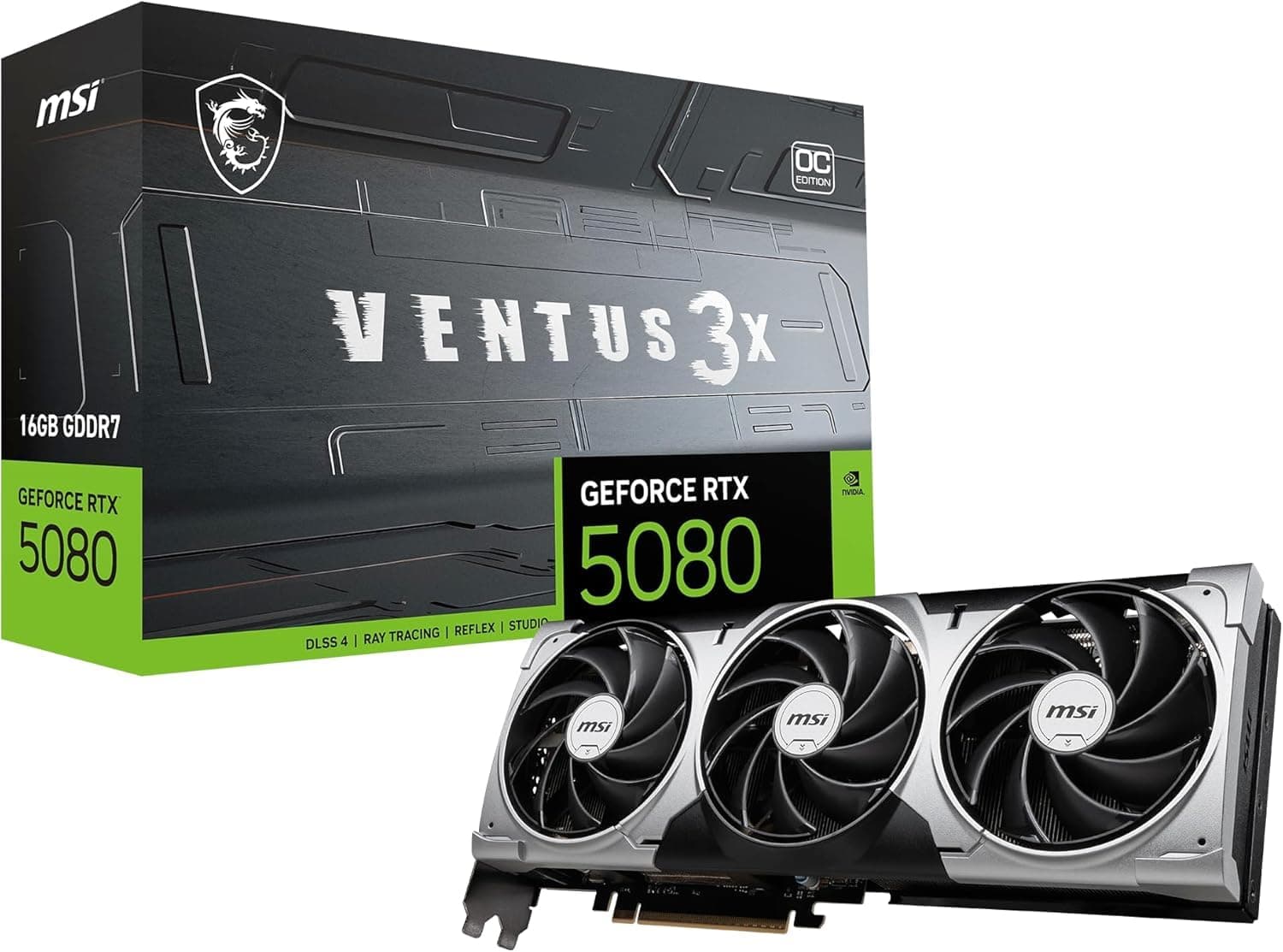 MSI GeForce RTX 5080 16G Ventus 3X OC — 16GB GDDR7 (30Gbps/256-bit), PCIe 5, Boost: 2640 MHz, HDMI 2.1b, DisplayPort 2.1b Bild 2