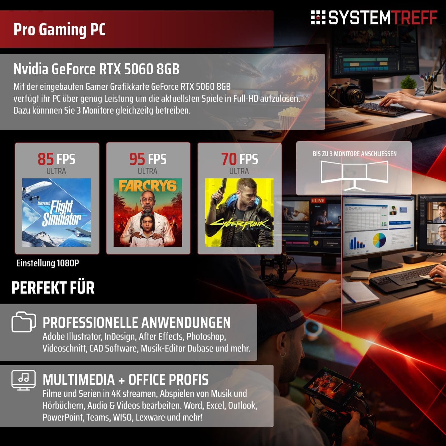SYSTEMTREFF Gaming PC AMD Ryzen 5 5600 6x4.4GHz | Nvidia RTX 5060 8GB DX12 | 512GB M.2 NVMe | 16GB DDR4 RAM | Windows 11 | WLAN Desktop Computer Rechner für Gamer, Zocker & Streamer Bild 5