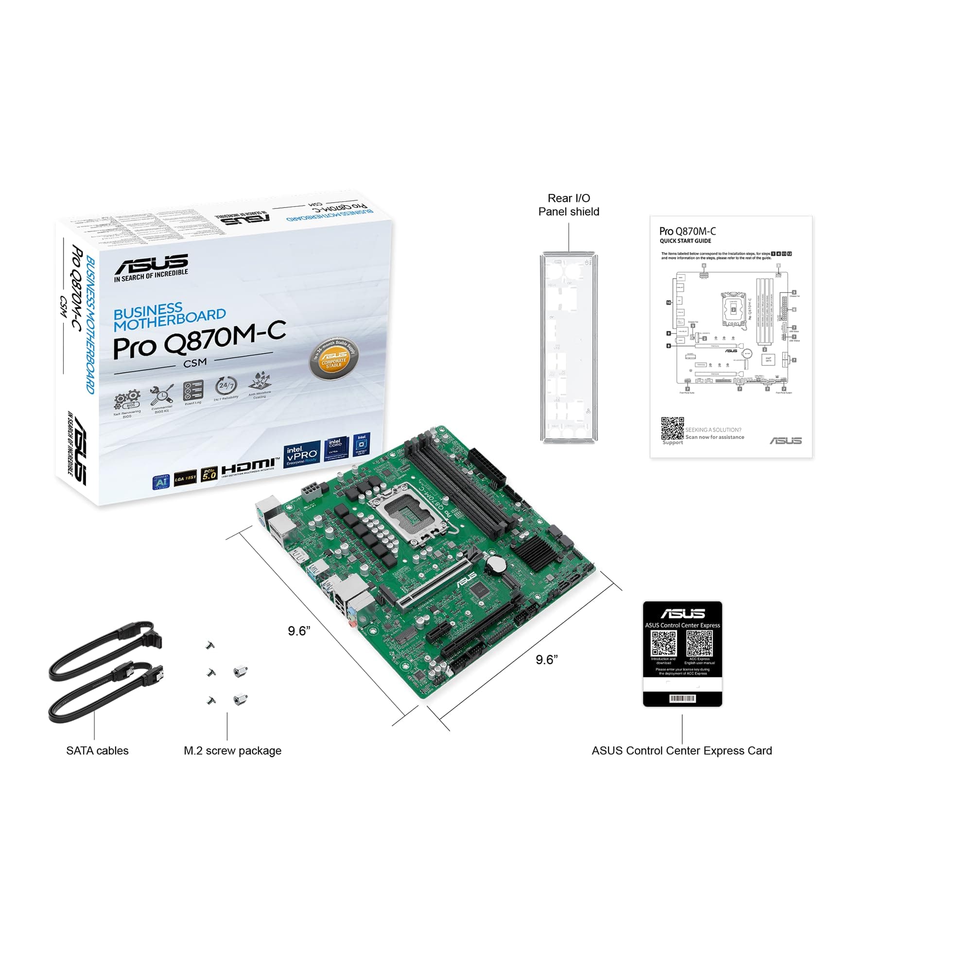ASUS PRO Q870M-C-CSM Business Mainboard Sockel Intel LGA 1851 (Micro-ATX, Intel VPro, DDR5 Speicher, PCIe 5.0, Q-LED Core, ASUS Control Center Express, SafeSlot) Bild 7