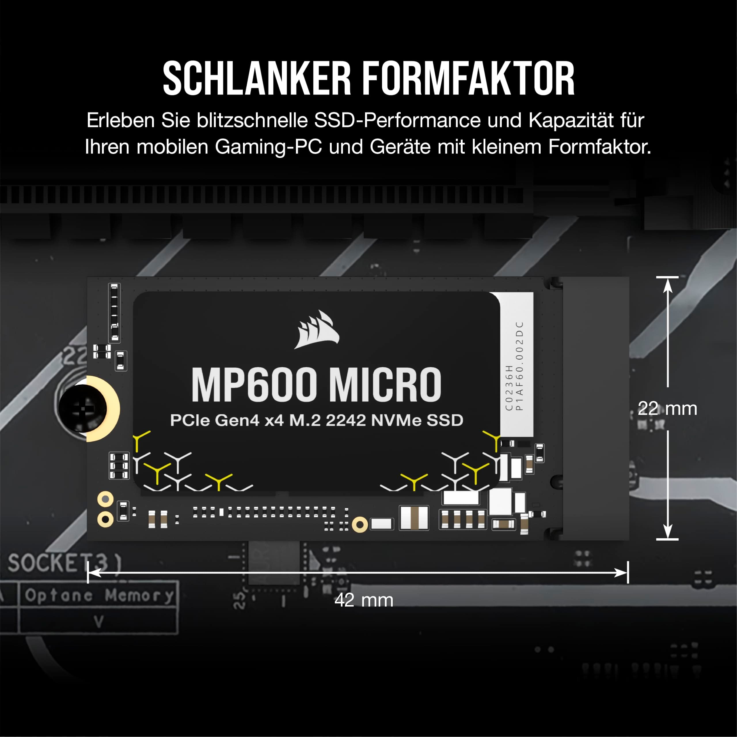 Corsair MP600 Micro 2TB M.2 NVMe PCIe x4 Gen4 SSD – M.2 2242 – Bis zu 7.000MB/Sek. Sequentielles Lesen – Hohe Dichte 3D TLC NAND – Kompatibel mit Lenovo Legion Go und Dünne Notebooks – Schwarz Bild 4