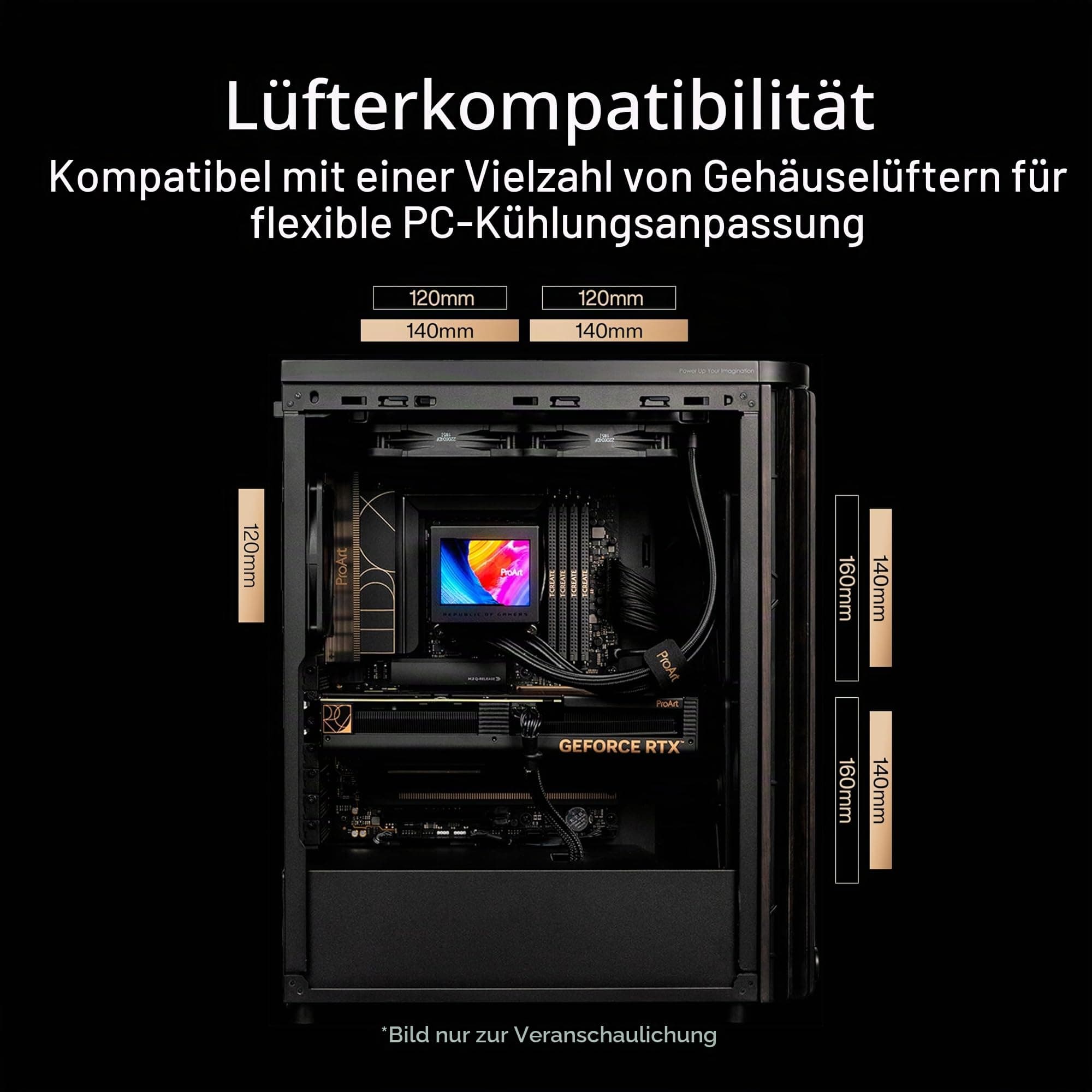 ASUS ProArt PA401 Wood Edition ATX-PC-Gehäuse TG Panel (Seitenteil aus gehärtetem Glas, 240-mm-Radiatorhalterung, 160x32-mm-Lüfter, abnehmbare Netzteilhalterung, rückseitige Kabelklemmen) Bild 7