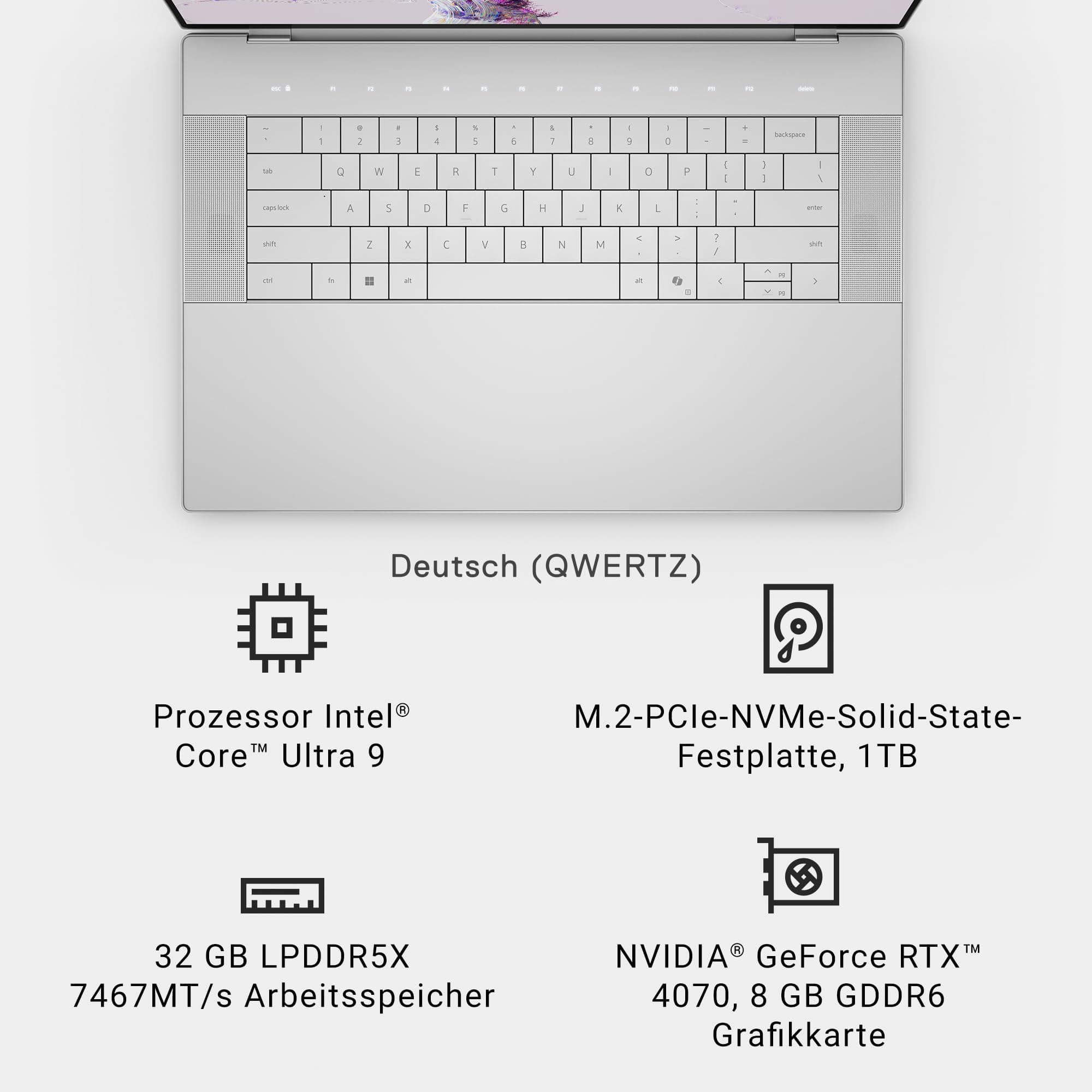 Dell XPS 16 9640 Laptop 16.3 Inch OLED UHD+ Touch Display, Intel Evo Edition – Intel Core Ultra 9, NVIDIA GeForce RTX 4070 Graphics, 32GB RAM, 1TB, Windows 11 Home, Fingerprint Reader, German Keyboard Core Ultra 9 185H 32 GB Windows 11 Home Bild 6