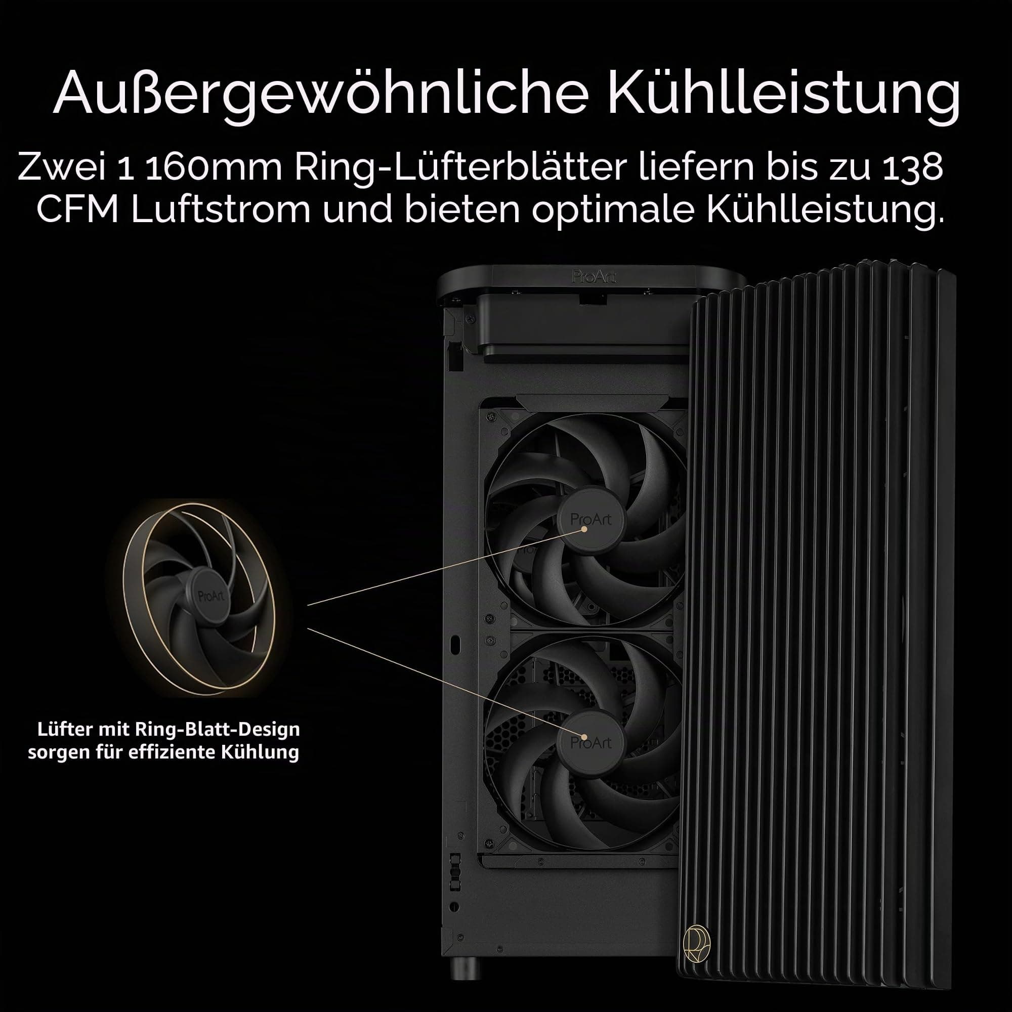 ASUS ProArt PA401 TG Panel Black ATX-PC-Gehäuse (Seitenwand aus gehärtetem Glas, 240-mm-Radiatorhalterung, 160x32-mm-Lüfter, abnehmbare Netzteilhalterung, rückseitige Kabelklemmen, Schwarz) Bild 5