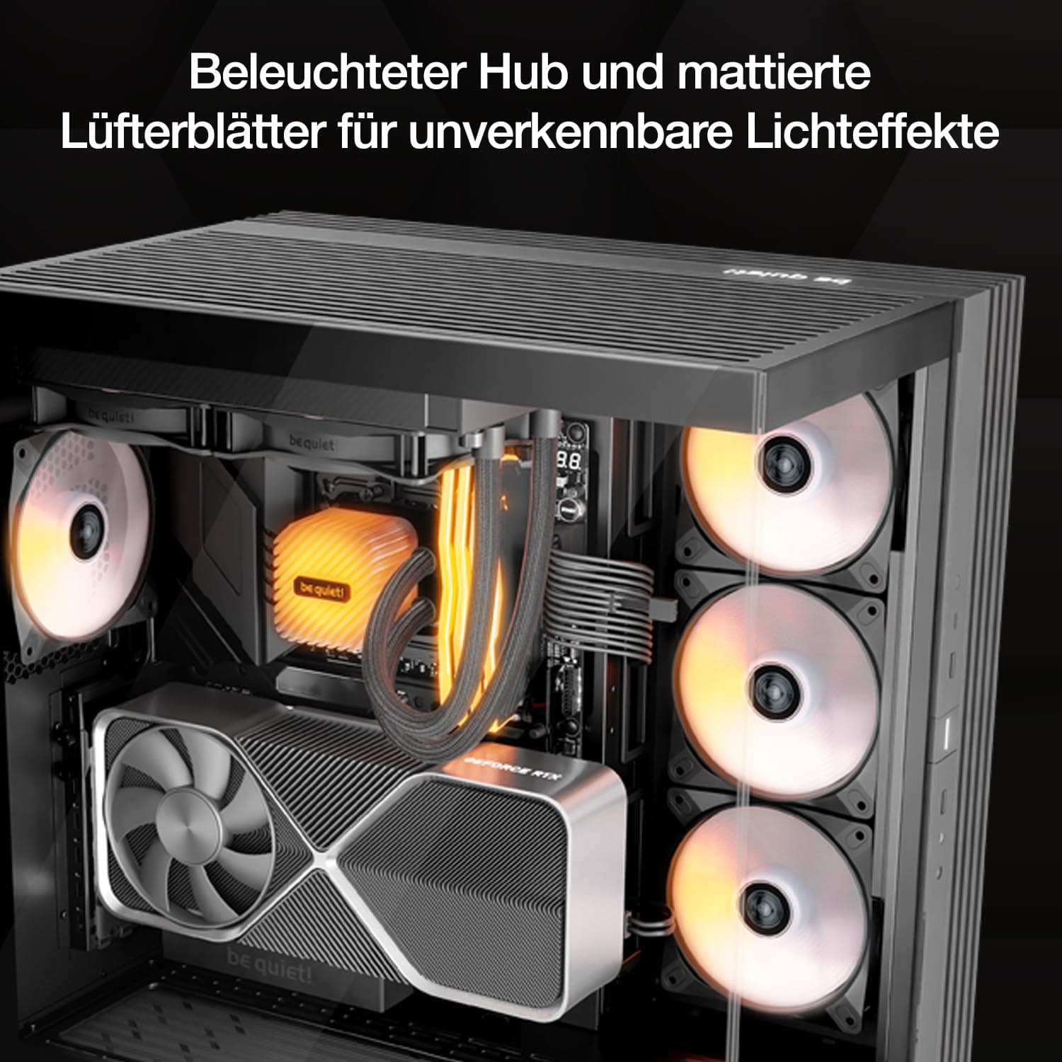 be quiet! Light Wings LX 120mm PWM Reverse Black Lüfter, 7 optimierte und invertierte Lüfterblätter, außergewöhnlicher Luftdruck, ideal in der Seite oder am Boden des Gehäuses, beleuchteter Hub Bild 7