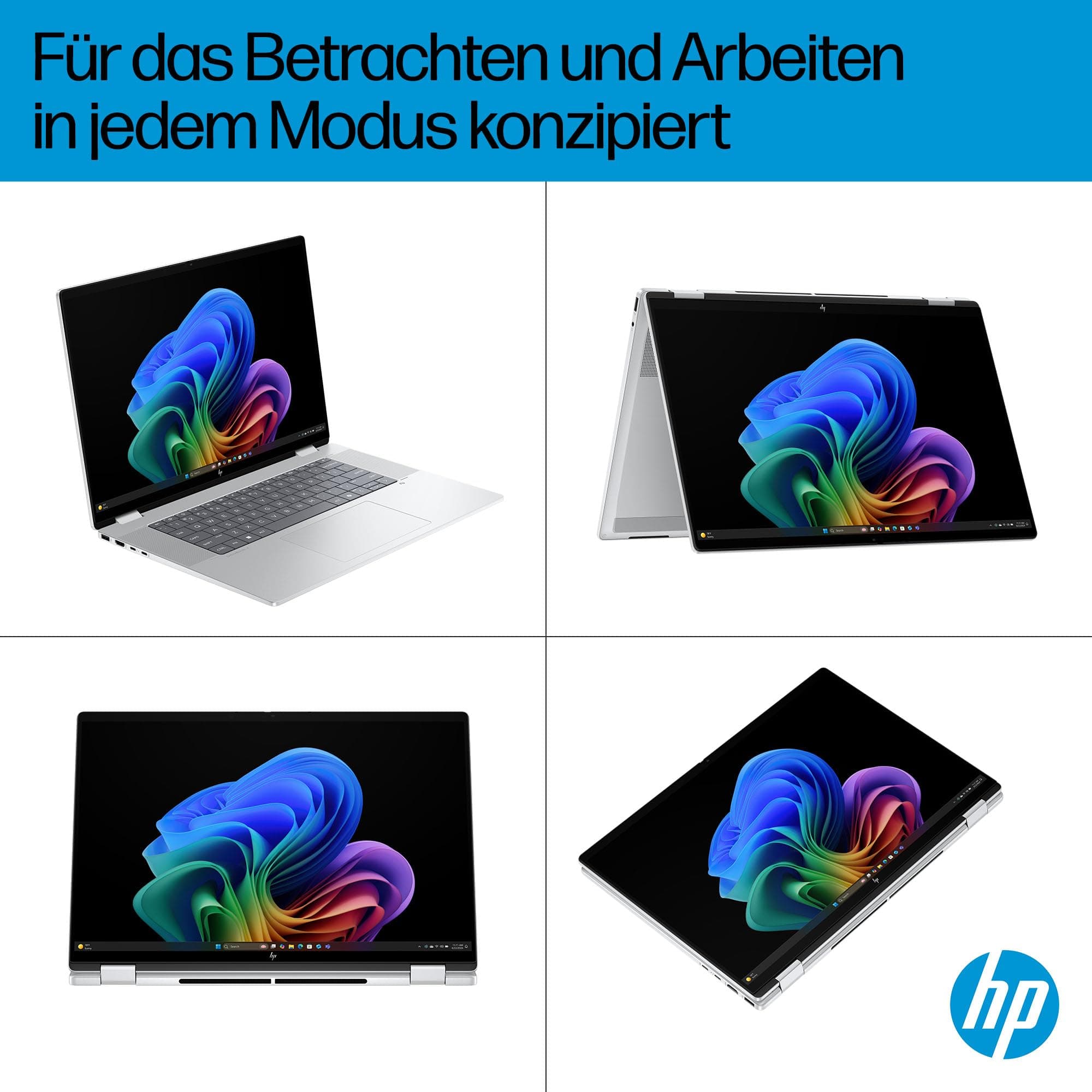 HP OmniBook X Flip 2-in-1 Laptop (16" 2K Touchscreen, Intel Core Ultra 5, Copilot+, 16GB RAM, 512GB, Win 11, QWERTZ) - Silber Intel Ultra 5 226V Intel Arc 130 V Bild 3