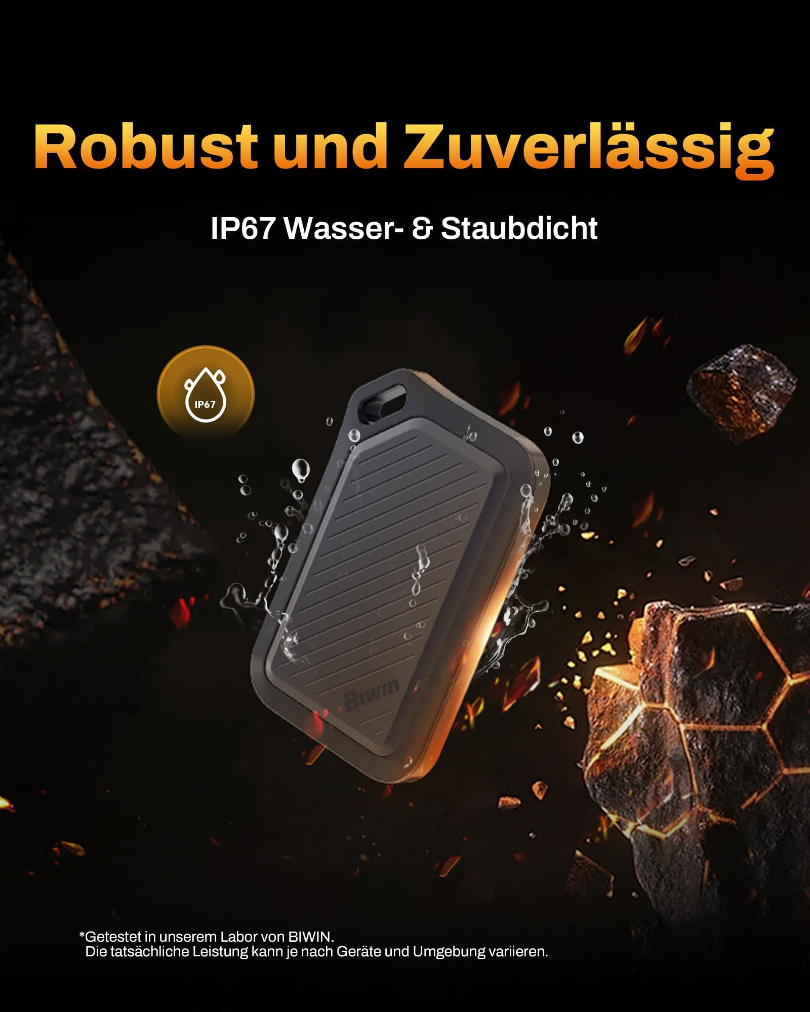 BIWIN Amber PR2000 Externe SSD 1TB USB 3.2 Gen2x2 - Bis zu 2000 MB/s IP67 wasserdicht - Portable NVMe External Solid State Drives mit USB-C & USB-A Adapter, Schwarz 1TB Schwarz Bild 5