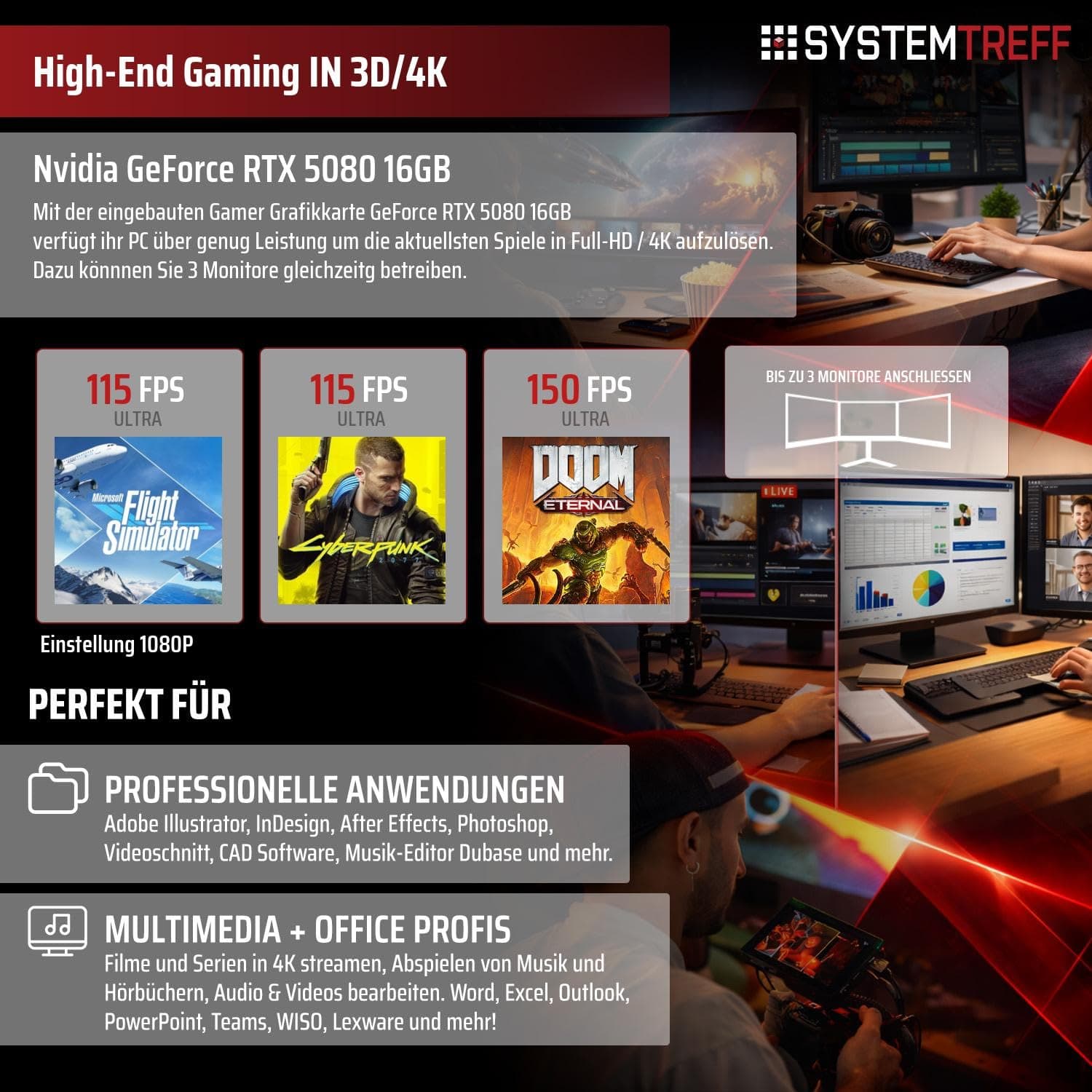 SYSTEMTREFF High-End Gaming PC weiß AMD Ryzen 7 9800X3D 8x5.2GHz | Nvidia RTX 5080 16GB | 2TB M.2 NVMe | 32GB DDR5 RAM | Windows 11 | Desktop Computer Rechner für Gamer, Zocker & Streamer Bild 5