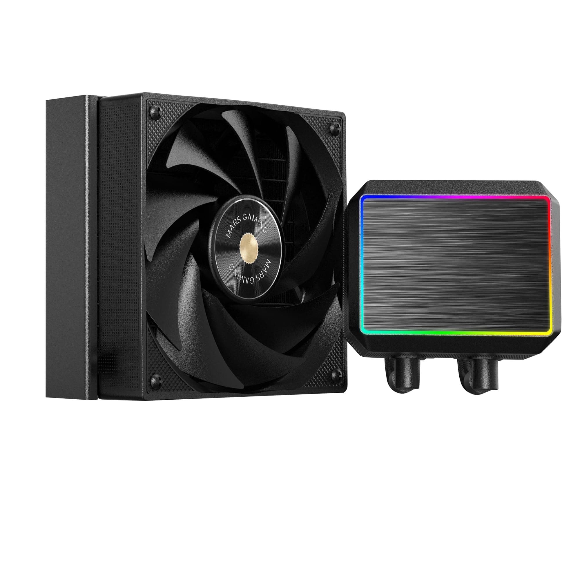 Mars Gaming ML-PROII120 Flüssigkeitskühlung AIO 300W TDP, Pumpe 4. Gen Opti-Chamber Kupferbasis und Mikrokanäle, 1x 120mm FDB Lüfter, gebürsteter Aluminiumblock mit linearem FRGB, Schwarz MLPROII120