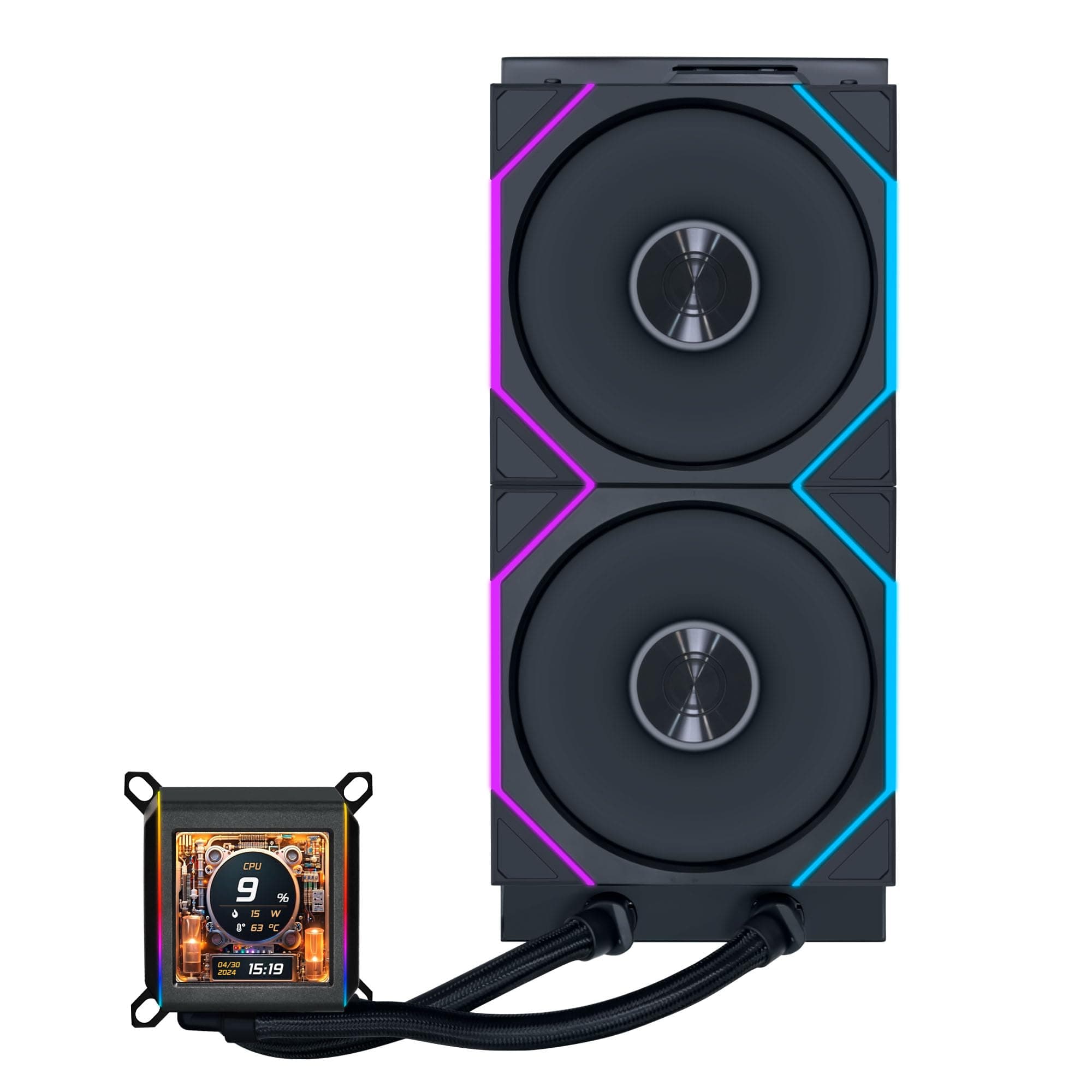 Lian Li Galahad II LCD 280 TL Wireless AiO Wasserkühlung Schwarz – CPU-Kühler mit 280 mm Radiator, LCD Display und TL Wireless ARGB Lüftern Bild 3