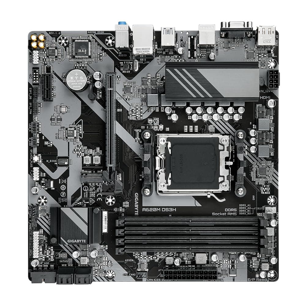 GIGABYTE A620M DS3H Motherboard - Unterstützt AMD Ryzen 8000 CPUs, 5+2+2 Phasen Digital VRM, bis zu 7600MHz DDR5 (OC), 1xPCIe 4.0 M.2, GbE LAN, USB 3.2 Gen 1 Bild 7