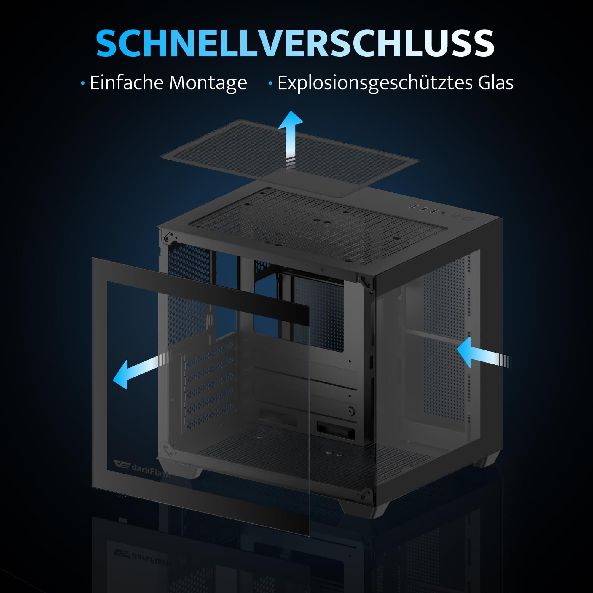 darkFlash ITX-PC-Gehäuse, Vorinstalliert mit 3 PWM-ARGB-Lüftern, Computergehäuse, ITX-Gehäuse mit Vollansicht und Doppeltem Hartglas, Mini-Größe, Unterstützt 240 mm AIO (C275P) (Schwarz) Bild 3