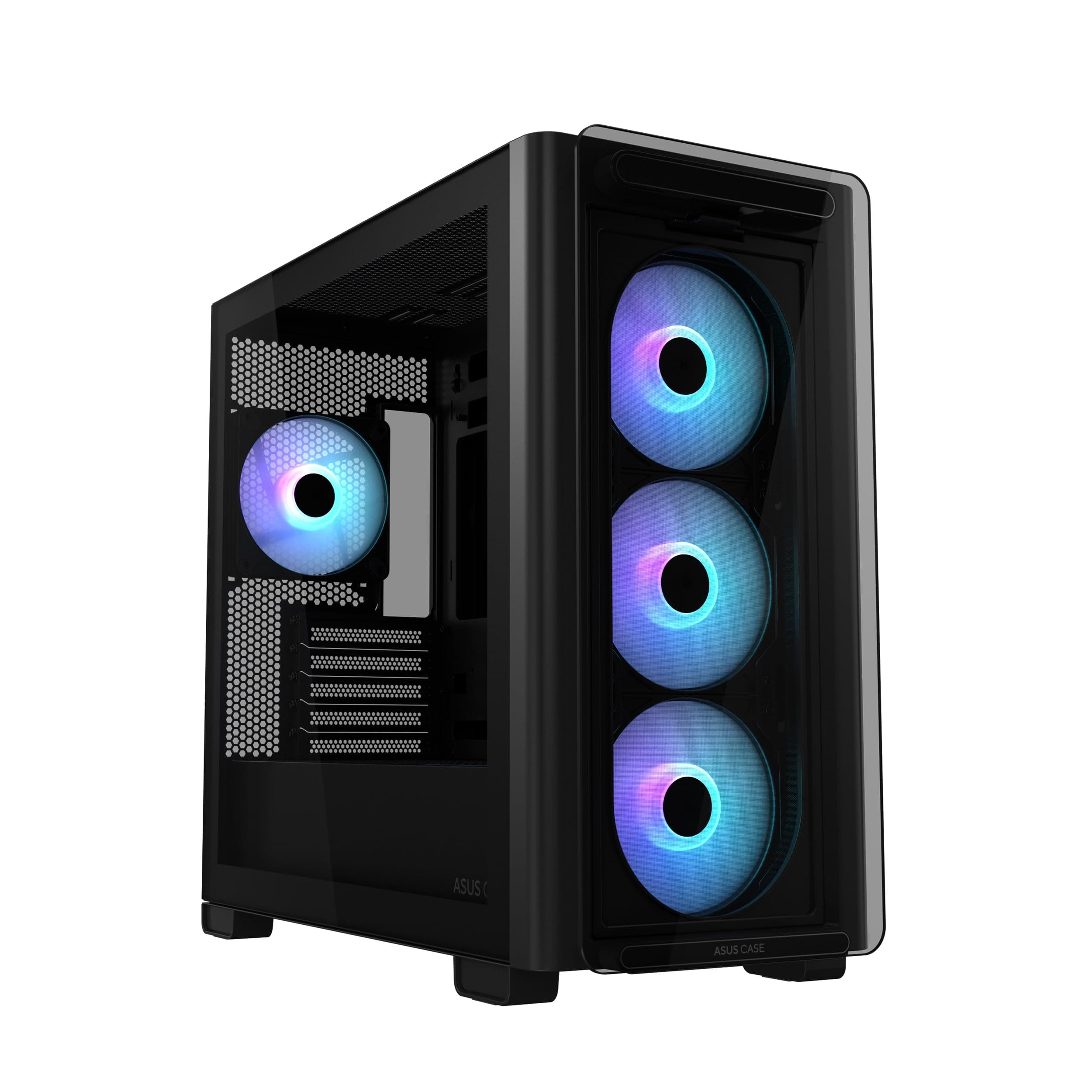 ASUS A23 Plus TG ARGB Black microATX PC Gehäuse (vorinstallierte ARGB-Lüfter, Mesh Frontpanel, kompatibel mit Mainboards mit versteckten Anschlüssen, 360-mm-Radiatoren, 380-mm-Grafikkarten, schwarz) Bild 2