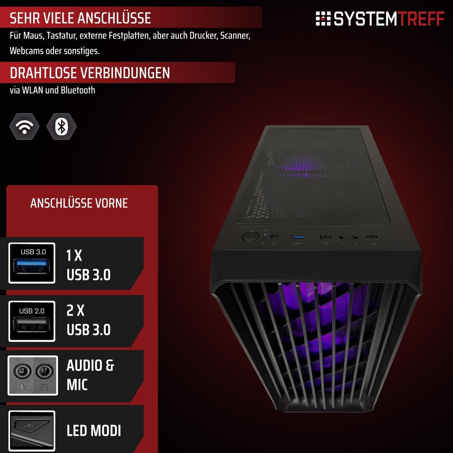 SYSTEMTREFF Gaming PC Intel Core i5-13600K 6x5.1GHz | Nvidia RTX 5060 8GB DX12 | 1TB M.2 NVMe | 32GB DDR4 RAM | Windows 11 | WLAN Desktop Computer Rechner für Gamer, Zocker & Streamer Bild 4