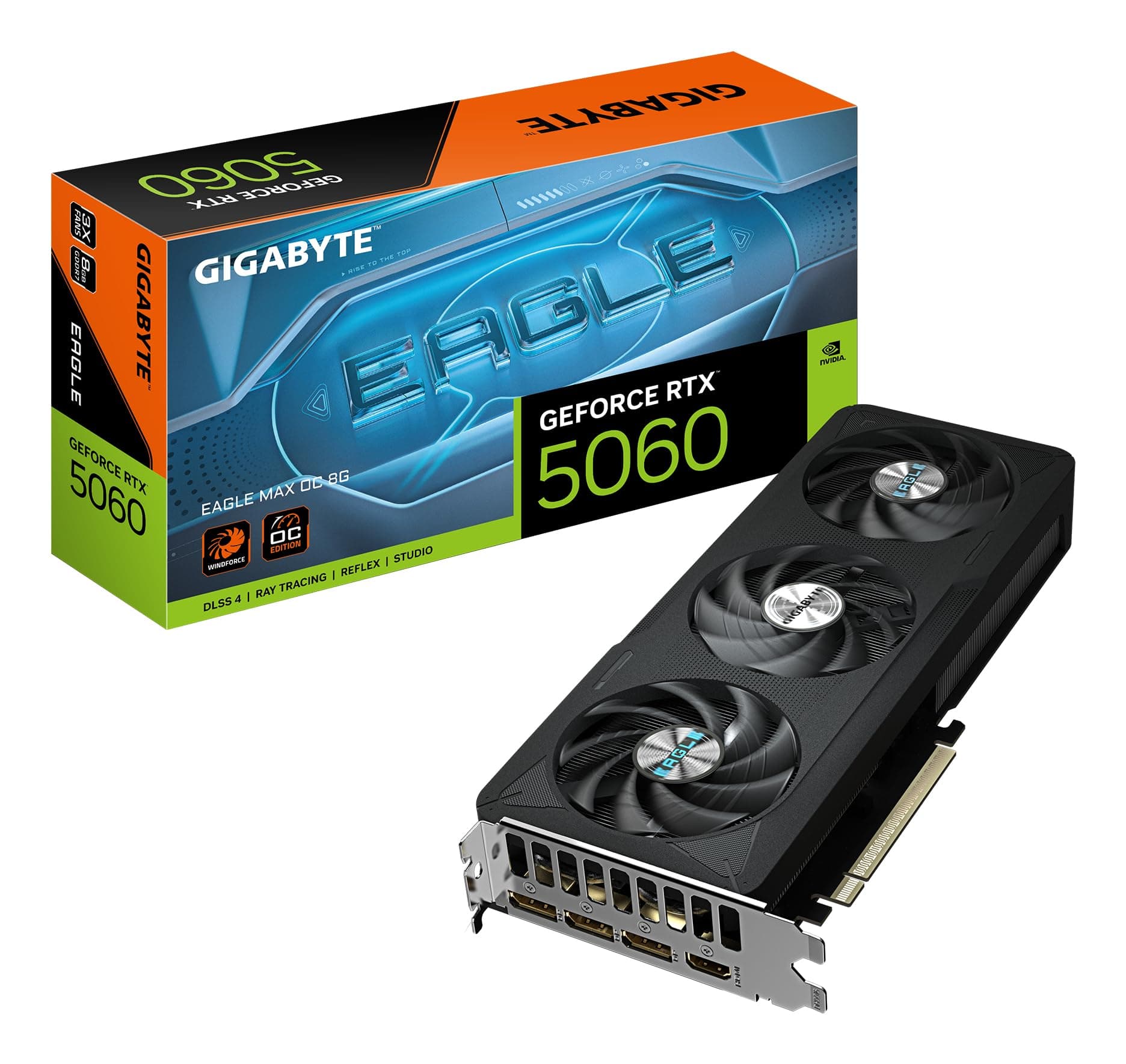 Gigabyte GeForce RTX 5060 Eagle MAX OC 8G Grafikkarte – 8 GB GDDR7, 128 Bit, PCI-E 5.0, 2550 MHz Kerntakt, 3 x DisplayPort, 1 x HDMI, NVIDIA DLSS 4, GV-N5060EAGLEMAX OC-8GD 1.0 Bild 2