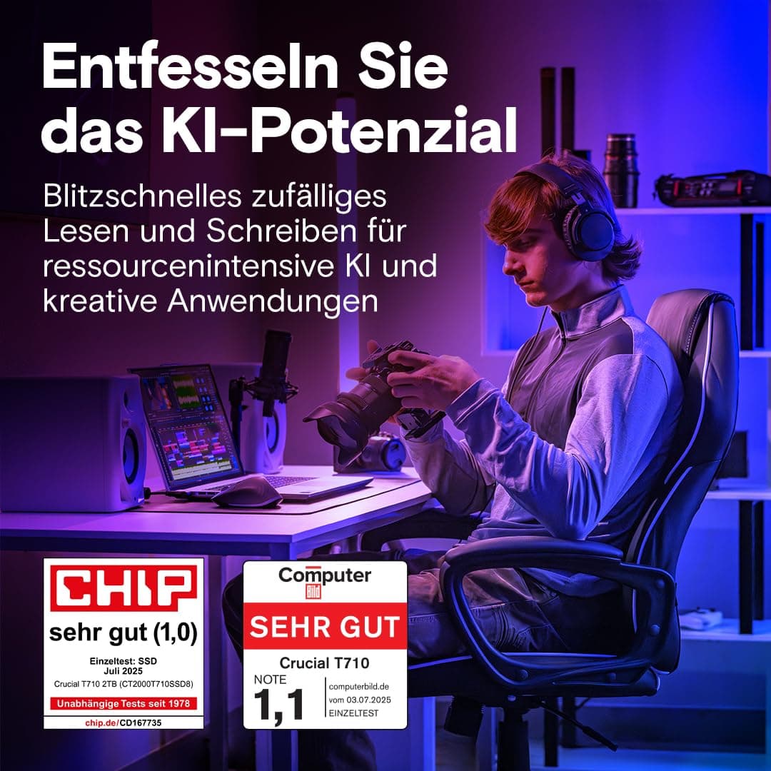 Crucial T710 SSD 1TB M.2 NVMe PCIe 5.0 x4 Gen5, bis zu 14.900 MB/s Lesen, 13.700 MB/s Schreiben, für Laptop und Desktop PC, TLC NAND, Interne Festplatte - CT1000T710SSD8-01 Bild 5
