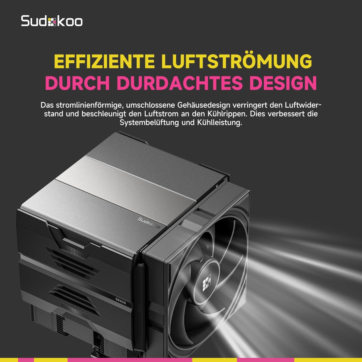 Sudokoo SK620 CPU Kühler AM5 : PC Lüfter mit Dual Tower für AM5 Exklusiv & 6 Heatpipes - CPU Cooler mit Zwei 120mm FDB PWM Lüfter - Luftkühler, Einfache Montage, 5 Jahre Garantie, Schwarz SK620 Schwarz Bild 5