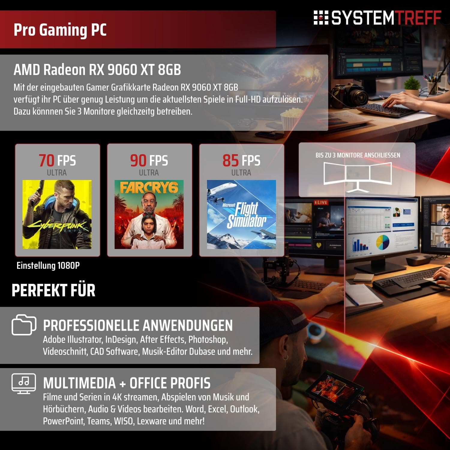 SYSTEMTREFF Gaming PC AMD Ryzen 5 5500 6x4.2GHz | AMD Radeon RX 9060 XT 8GB DX12 | 1TB M.2 NVMe | 32GB DDR4 RAM | Windows 11 | WLAN Desktop Computer Rechner für Gamer, Zocker & Streamer Bild 5