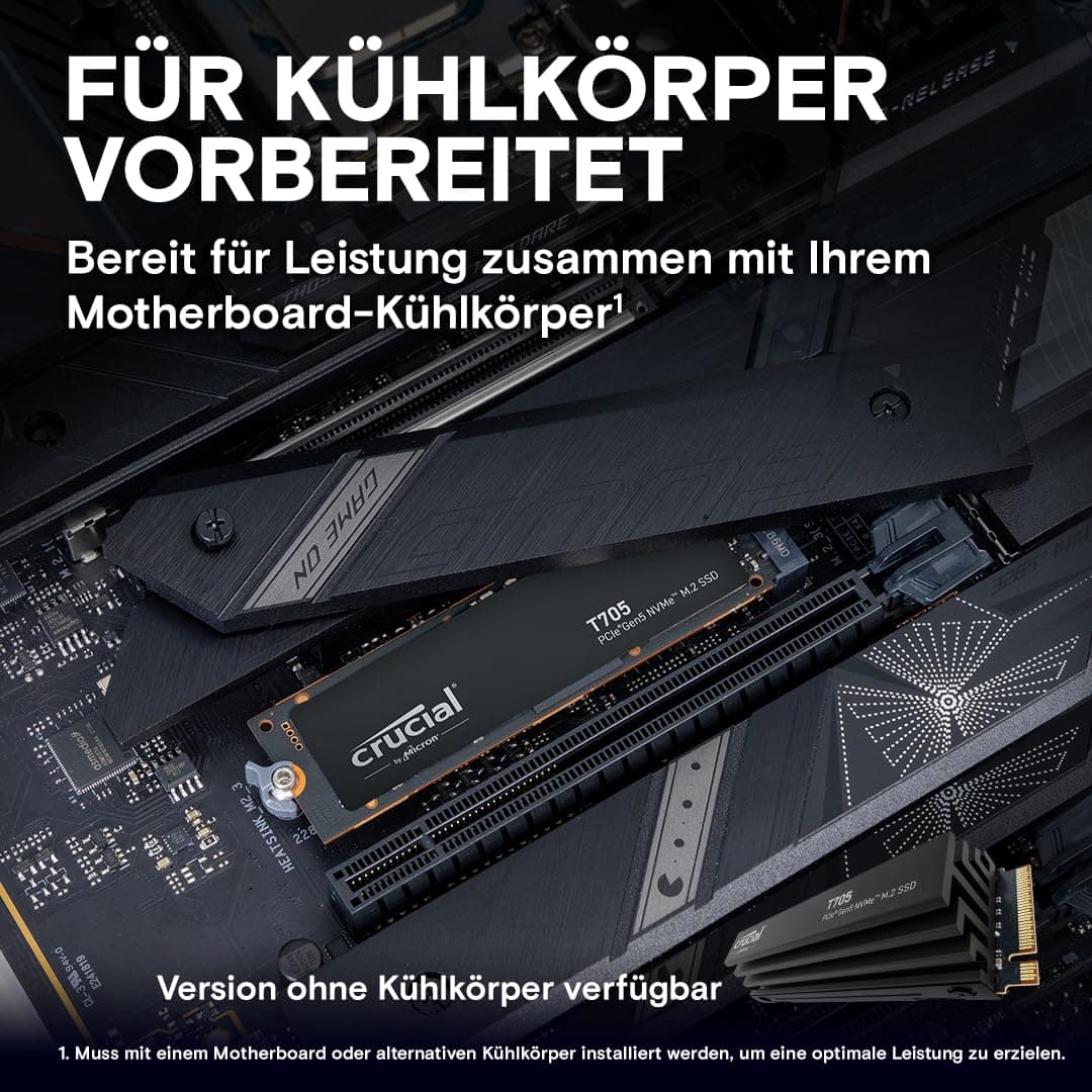 Crucial T705 1TB SSD PCIe Gen5 NVMe M.2, bis zu 13.600MB/s, Microsoft DirectStorage, PCIe 4.0 abwärtskompatibel, Interne Solid State Drive - CT1000T705SSD3 Bild 8