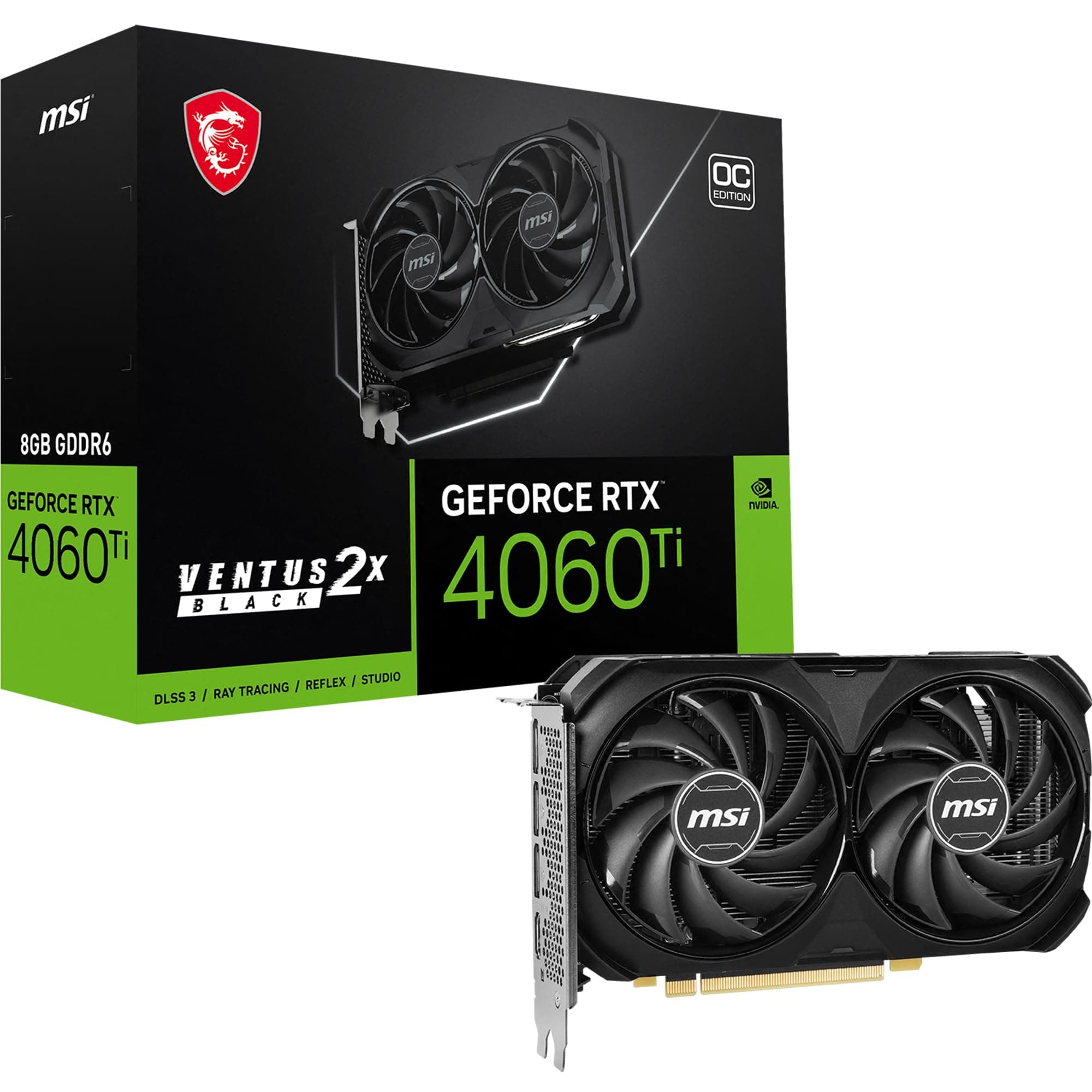 MSI GeForce RTX 4060 Ti Ventus 2X Black 8G OC Grafikkarte -NVIDIA RTX 4060 Ti, 8 GB GDDR6 Speicher, 18Gbps, PCIe 4.0, DLSS3 Bild 2