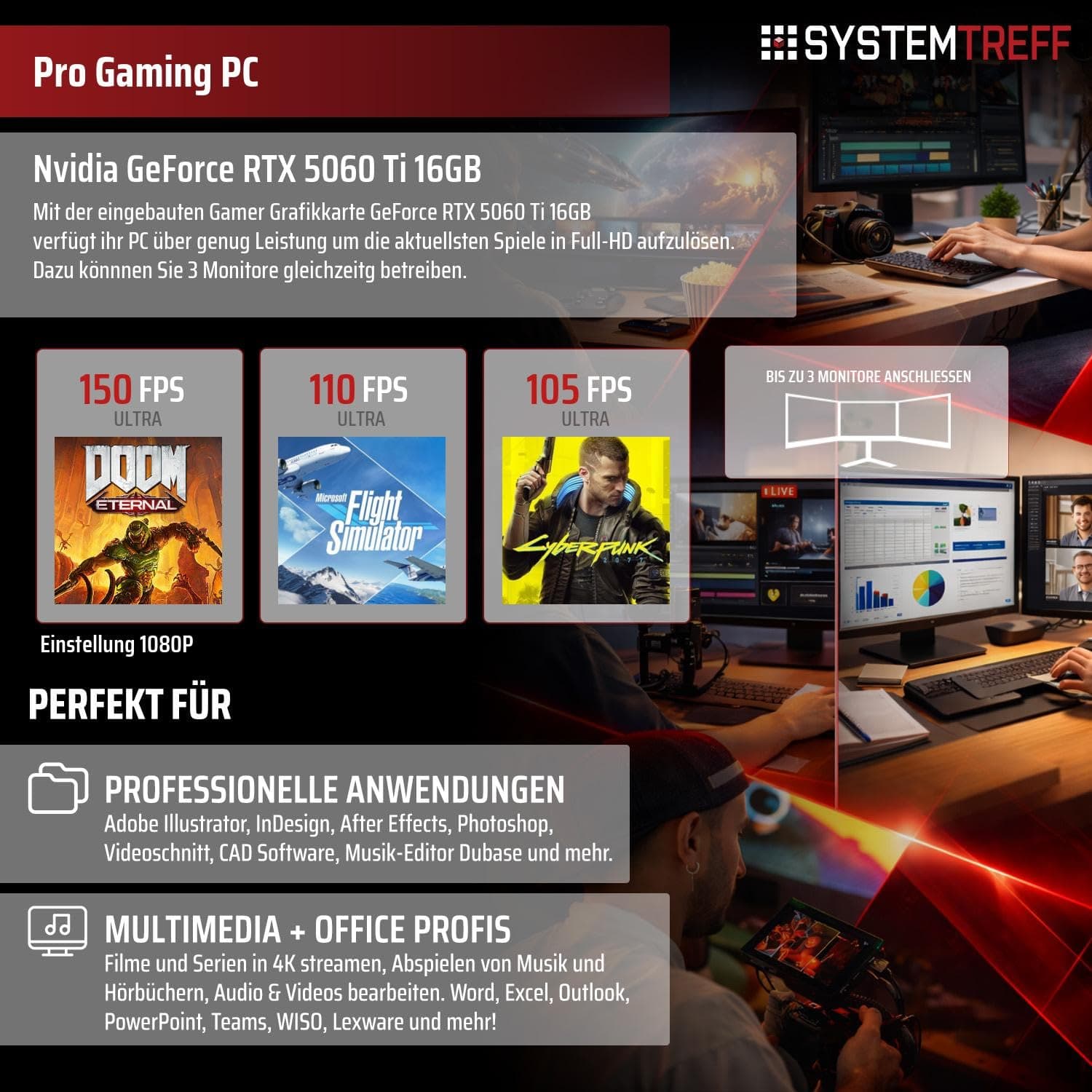 SYSTEMTREFF Gaming PC weiß Intel Core i5-12600KF 6x4.9GHz | Nvidia RTX 5060 Ti 16GB DX12 | 1TB M.2 NVMe | 32GB DDR4 RAM | Windows 11 | Desktop Computer Rechner für Gamer, Zocker & Streamer Bild 5