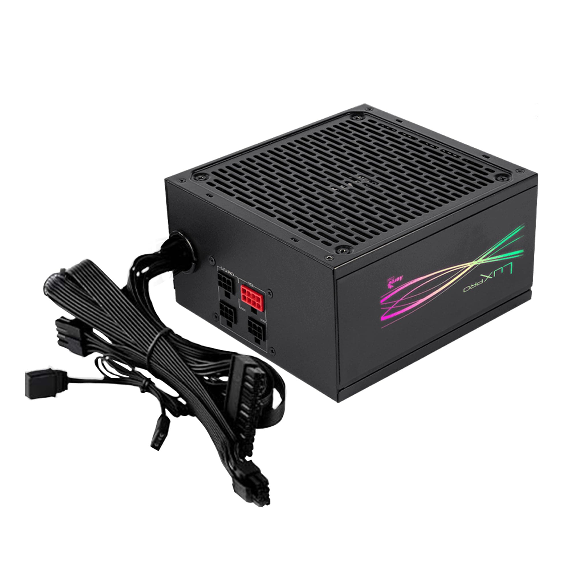 Aerocool LUXPRORGB550M, Semi-Modular RGB 550W Netzteil, 80Plus Bronze +88%, Japanische Kondensatoren, 14cm FDB-Lüfter mit APFC-Technologie, ARGB-kompatibel, 5 Jahre Garantie, Schwarz
