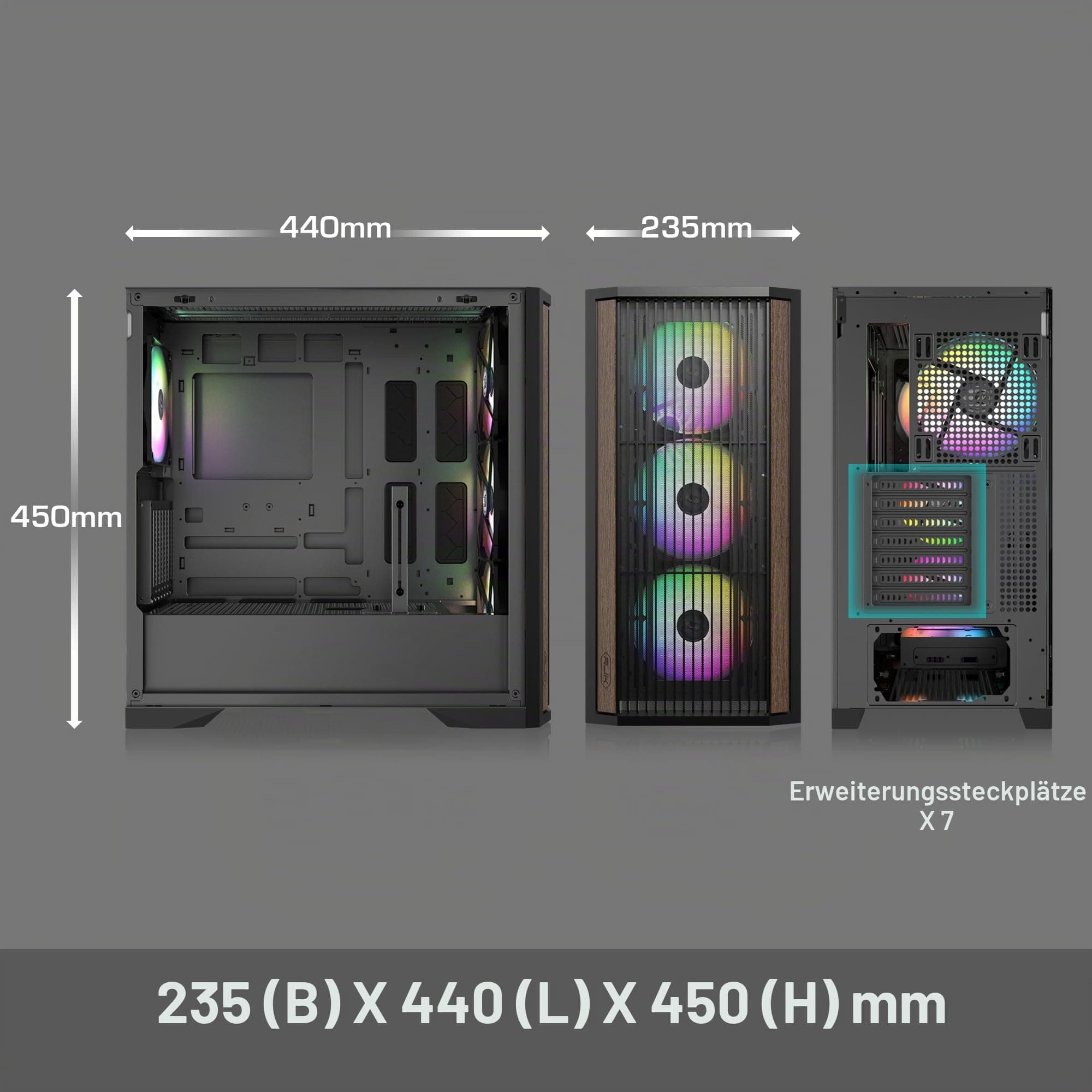 RAIJINTEK AGOS MAX Weiß Mid-Tower PC Gehäuse, Gehärtetes Glas, Holzmaserung Frontpanel, Bewegliche GPU-Halterung, 140mm Lüfter hinten, E-ATX/ATX/M-ATX/Mini-ITX kompatibel 1 Lüfter Weiß Bild 5