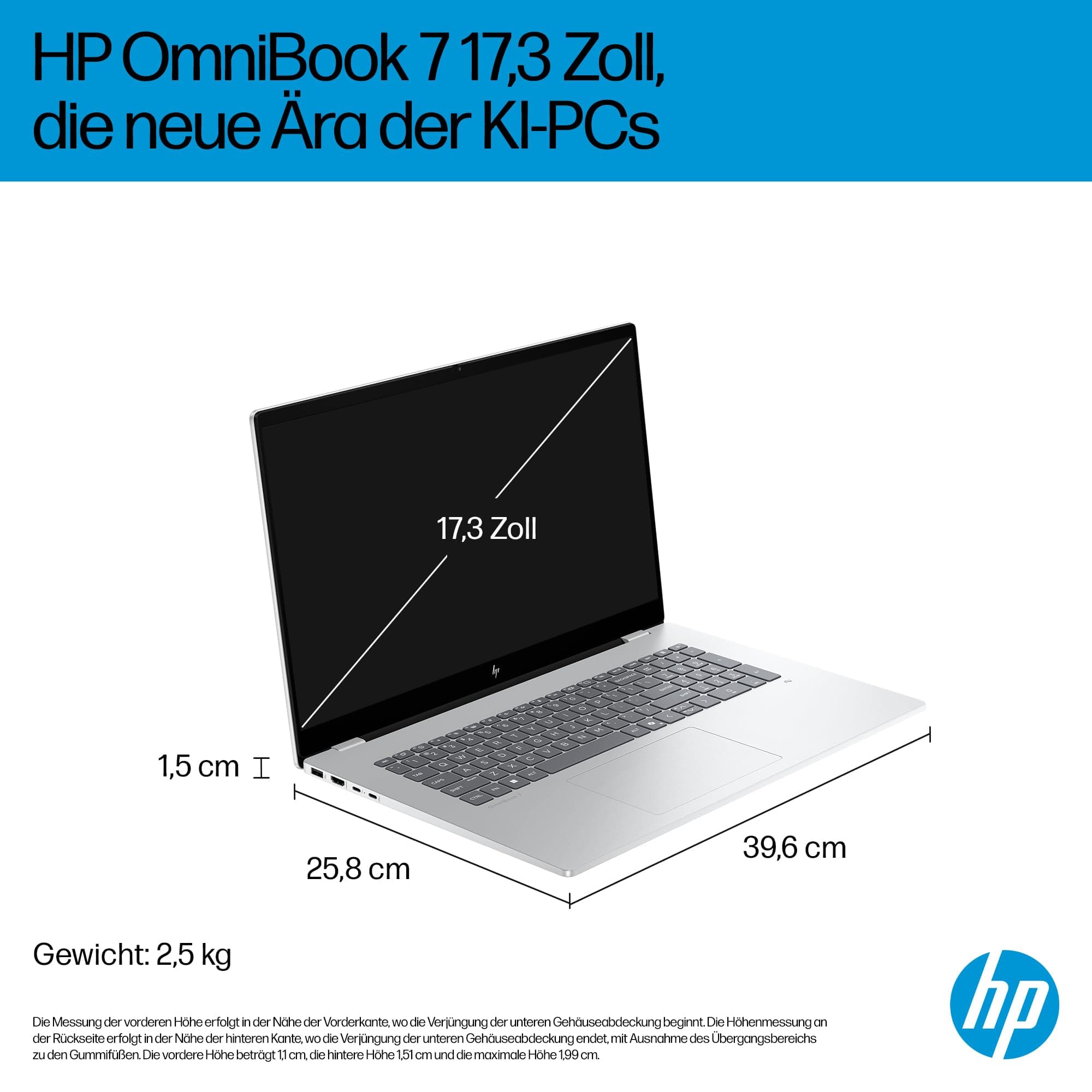 HP OmniBook 7 Laptop (17.3 Zoll FHD-Touchscreen, Intel Core Ultra 7, Copilot+, 16GB RAM, 1TB, Win11, QWERTZ) - Silber Intel Core Ultra 7 256V 17,3 Zoll FHD Touchscreen Bild 3