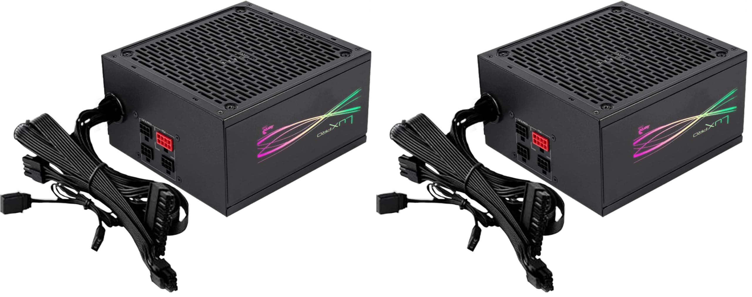 Aerocool LUXPRORGB550M, Semi-Modular RGB 550W Netzteil, 80Plus Bronze +88%, Japanische Kondensatoren, 14cm FDB-Lüfter mit APFC-Technologie, ARGB-kompatibel, 5 Jahre Garantie, Schwarz (Packung mit 2)