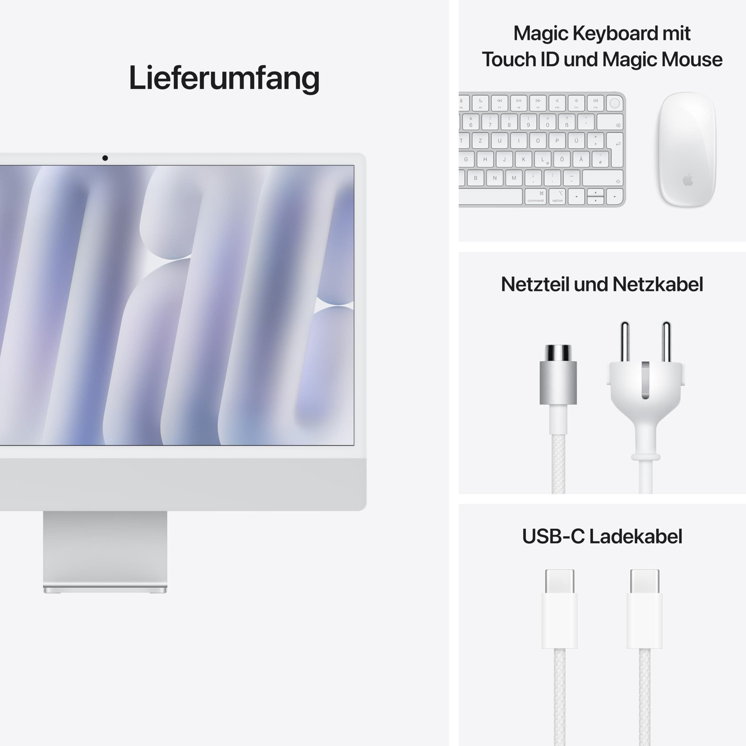 Apple iMac All-in-One Desktop-Computer mit M4 Chip mit 10 Core CPU und 10 GPU: 24 Retina Display 16 GB gemeinsamer Arbeitsspeicher 256 GB SSD Speicher passendes Zubehör Silber Silber 256 GB SSD Standardglas 16 GB Gemeinsamer Arbeitsspeicher Bild 6