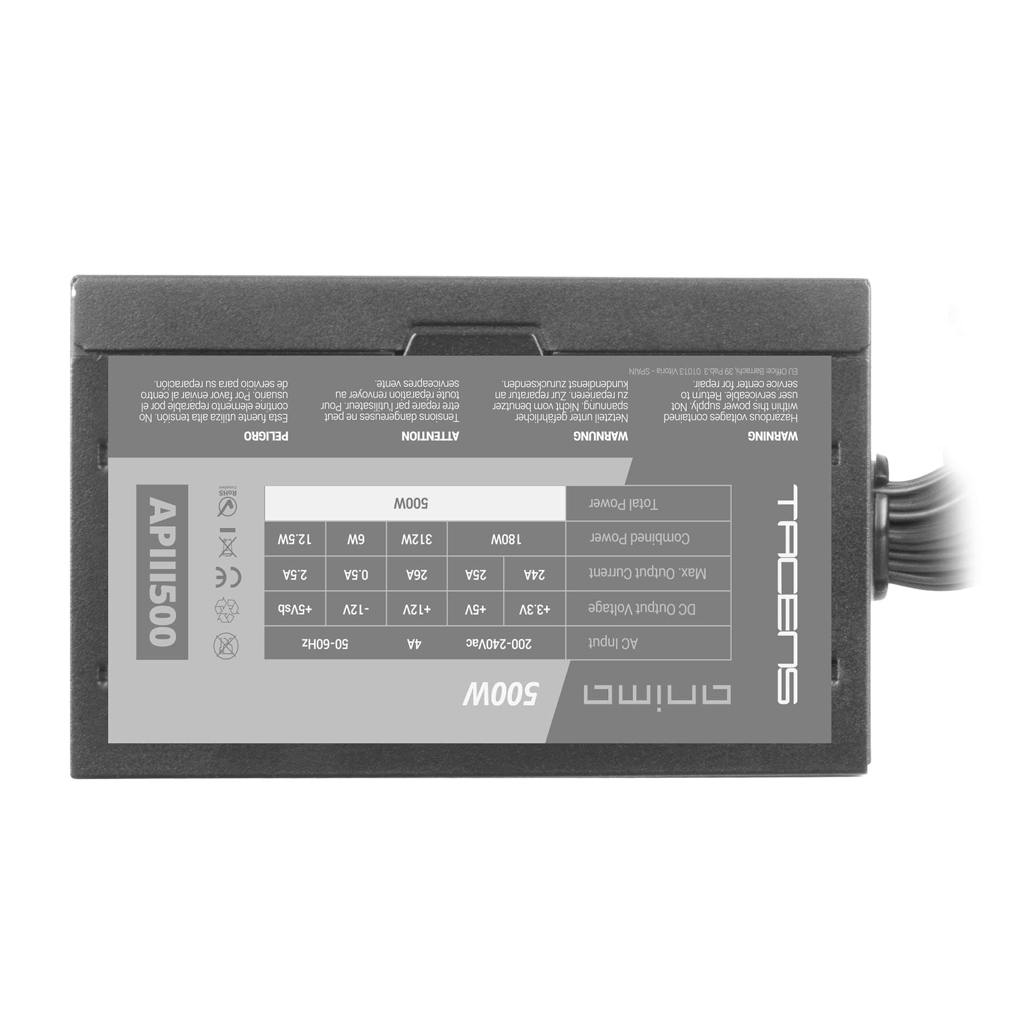 Tacens Anima APIII500, Netzteil PC ATX 500W, SMD Technologie 85% Bronze 12V, Ultra-leiser 12cm Lüfter Bild 7
