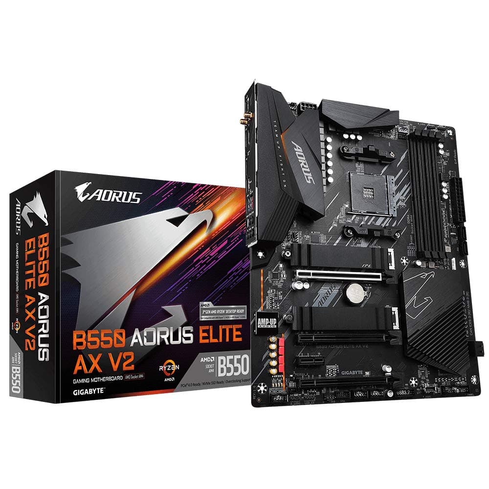 GIGABYTE B550 AORUS Elite AX V2 Mainboard – AMD Ryzen 5000 CPUs, 12+2 Phasen VRM, bis zu 4733 MHz DDR4, 1xPCIe 4.0 + 1xPCIe 3.0 M.2, Wi-Fi 6E, 2.5GbE LAN, USB 3.2 Gen 2 Bild 2