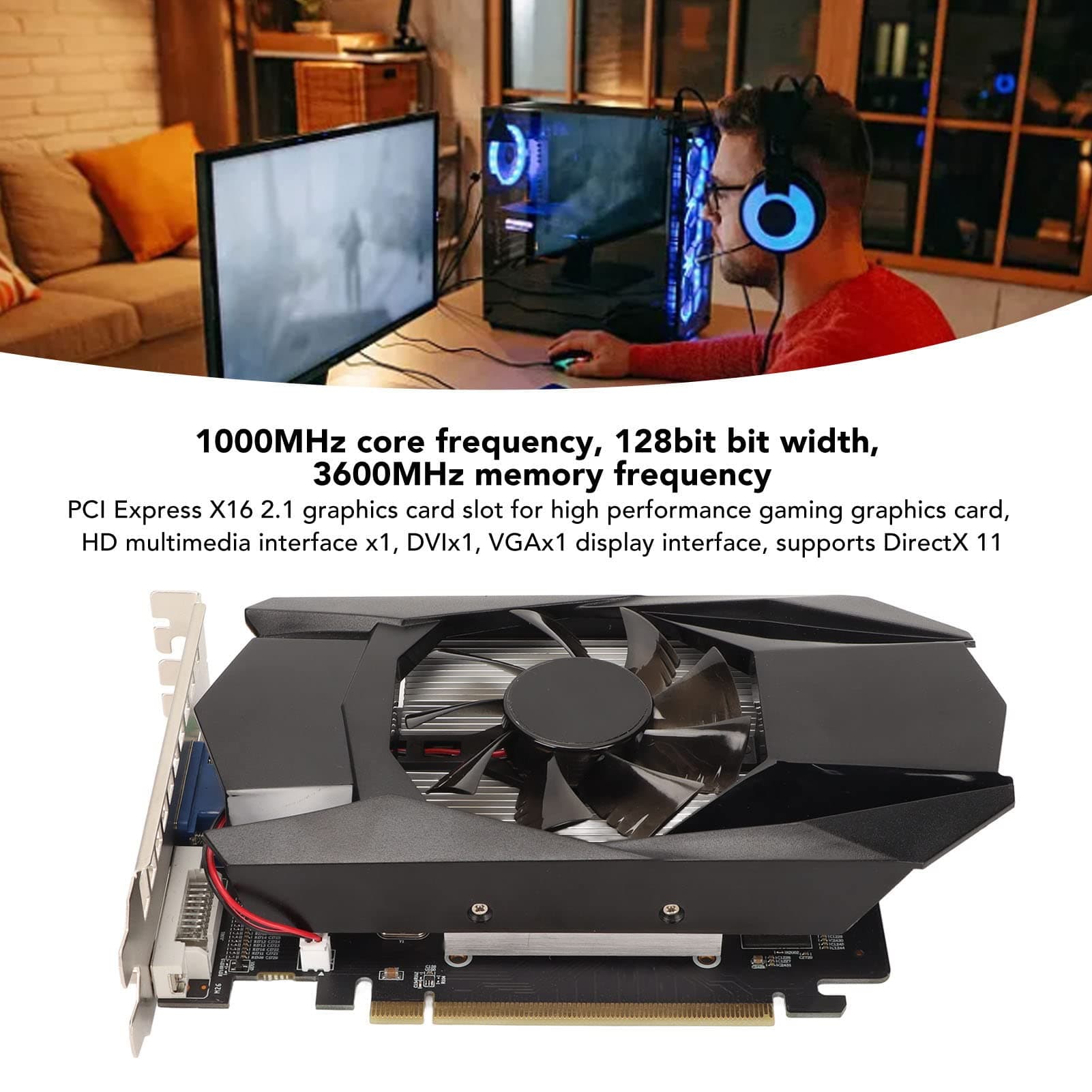 Vikye DDR5-Grafikkarte, Computer-Grafikkarten Unterstützen DirectX 11 PCI Express X16 2.1 Gaming-Grafikkarten, 4 GB 128 Bit 1000 MHz Kernfrequenz Bild 5