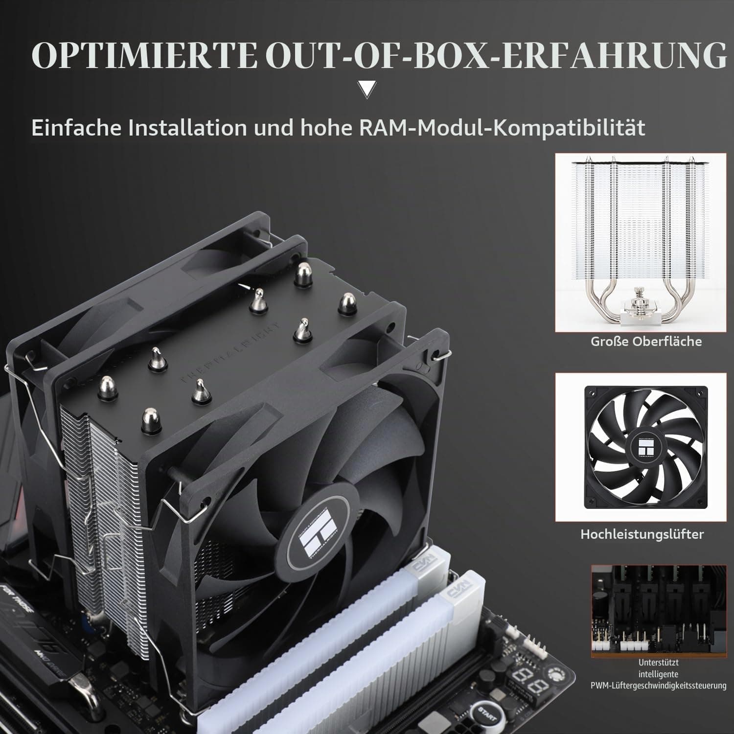 TR Assassin X 120R SE PLUS CPU-Kühler, 4×6mm Heatpipes, 120mm PWM Quiet Fans CPU-Luftkühler mit S-FDB-Lager, AGHP-Technologie, für AMD AM4 AM5/Intel 1700/1150/1151/1200(AX120R SE PLUS) AX120R SE PLUS-DE Bild 7