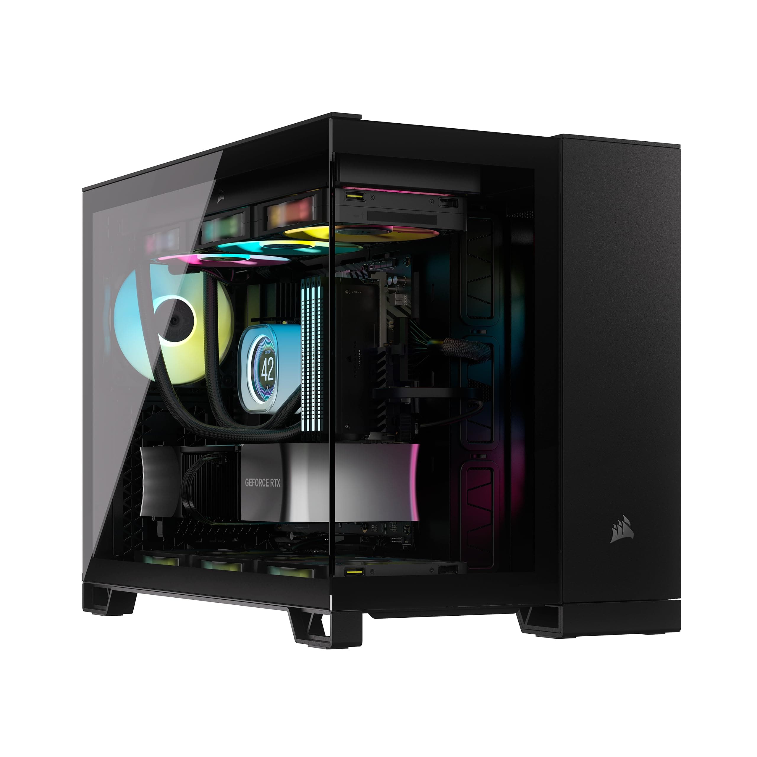 CORSAIR iCUE Link 2500X RGB gehärtetes Glas mATX Mid-Tower Dual Chamber PC Gehäuse - 2X CORSAIR RX120 RGB Lüfter im Lieferumfang enthalten - Breite Kühlflexibilität - Reverse Connection Motherboard iCUE LINK RGB 2500X Schwarz