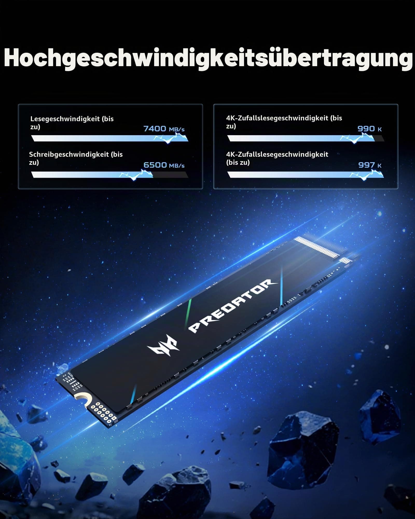 Acer Predator GM7 512GB M.2 NVMe SSD PCIe 4.0 - Lesegeschwindigkeit bis zu 7400 MB/s - Professionelle Interne Festplatte - Gaming Speicher Kompatibel mit PC, Laptop & PS5 Bild 5