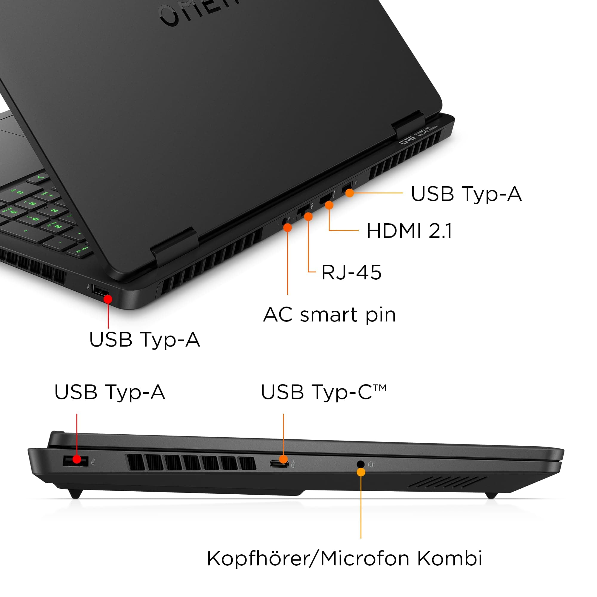 HP Omen Gaming Laptop (16" 2.5K Display, Intel Core Ultra 7, 32GB RAM, 1TB, Win11, QWERTZ) - Schwarz Intel Core Ultra 7 255H NVIDIA GeForce RTX 5060 144 Hz FHD Bild 5