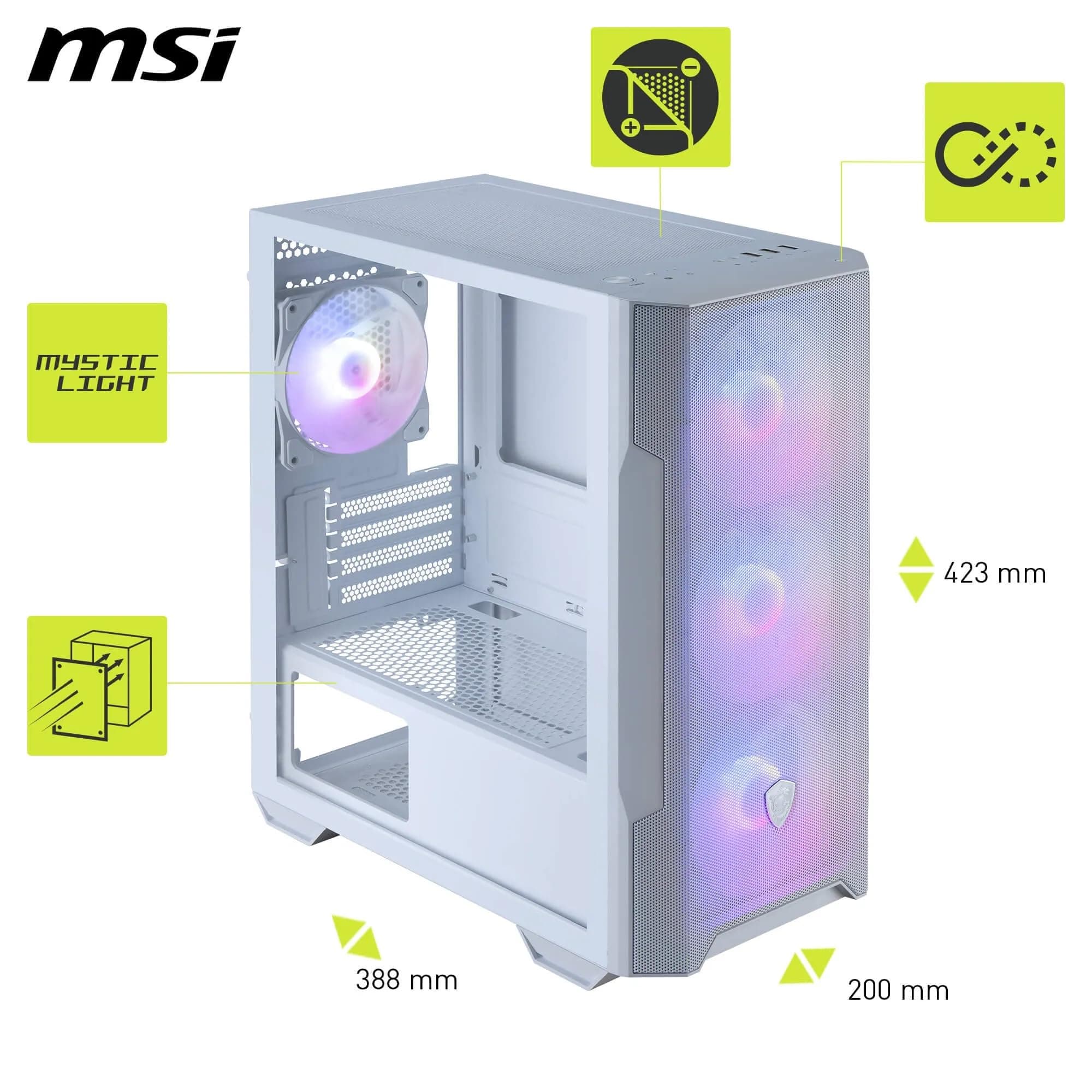 MSI MAG PANO M110R White - Mini-Tower-Gaming-PC-Gehäuse - Unterstützt GPUs mit Einer Länge von bis zu 410 mm, herausnehmbare Staubfilter, USB 20Gbps (Typ-C), Unterstützung für ATX- und mATX Bild 5