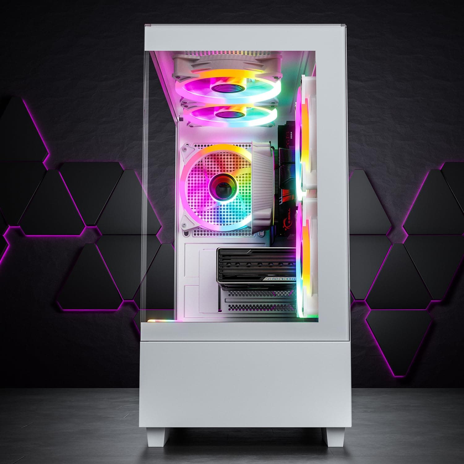 GameMachines Evolv Snow Edition - Gaming PC - AMD Ryzen 7 5700X - AMD Radeon RX 9060 XT 16GB - 1TB SSD - 32GB DDR4 - W-LAN - Win 11 Pro AMD RX 9060 XT 16GB + 32GB RAM Weiß Bild 3