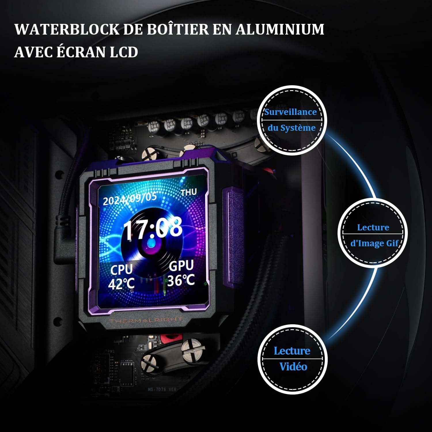 TR FW PRO 360 ARGB Schwarz CPU AIO Cooler IPS LCD Bildschirm 320x320 für AM5 und Intel 1700/1851 Wasserkühlung mit abnehmbarem 2.73" Display FW PRO 360 ARGB BLACK Bild 6