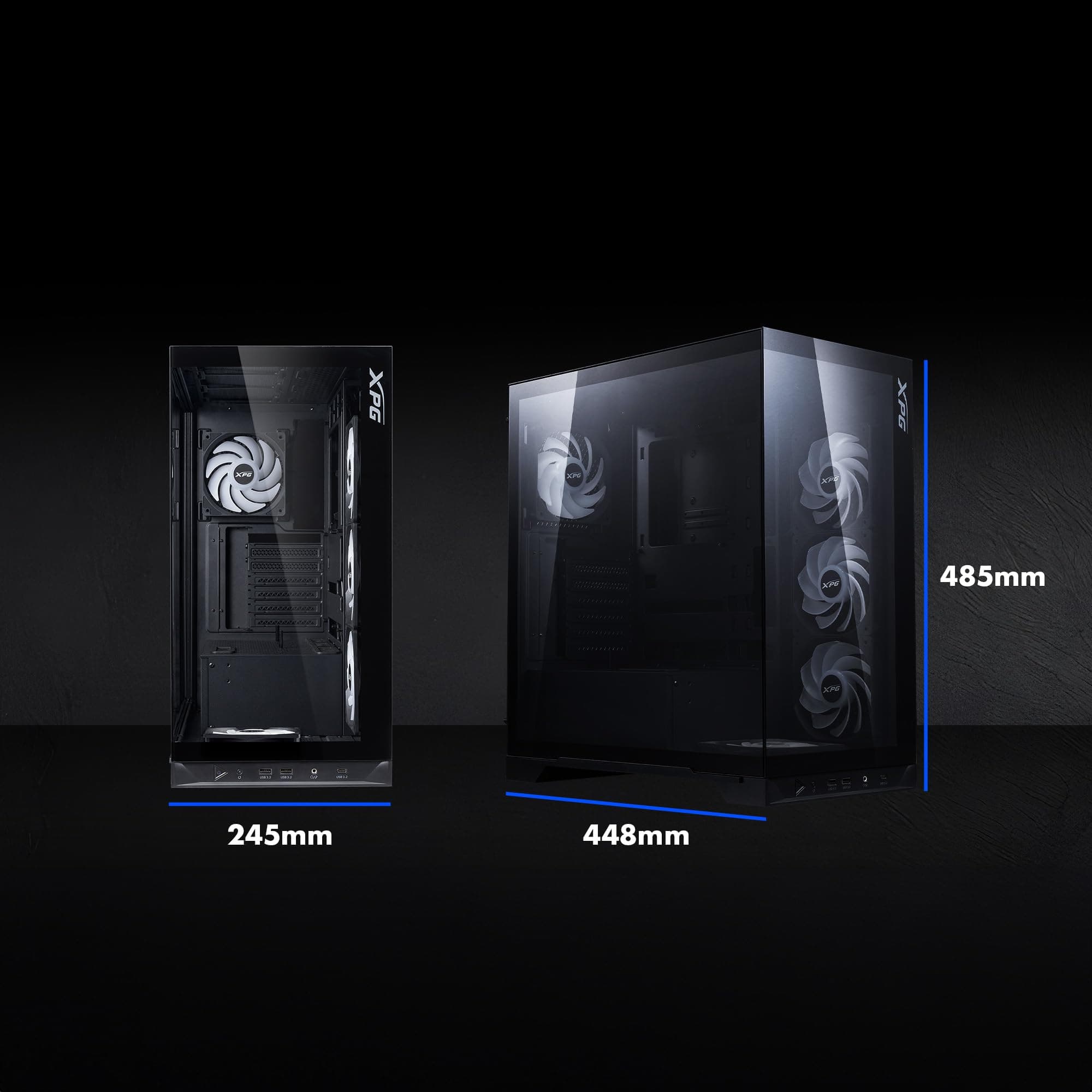 XPG Invader X BTF Midi Tower PC-Gehäuse Schwarz – ATX/mATX/Mini-ITX, 5× ARGB 120mm Lüfter vorinstalliert, Reverse-Connector kompatibel, Tempered Glass, bis 400mm GPU, 360mm Radiator Bild 6