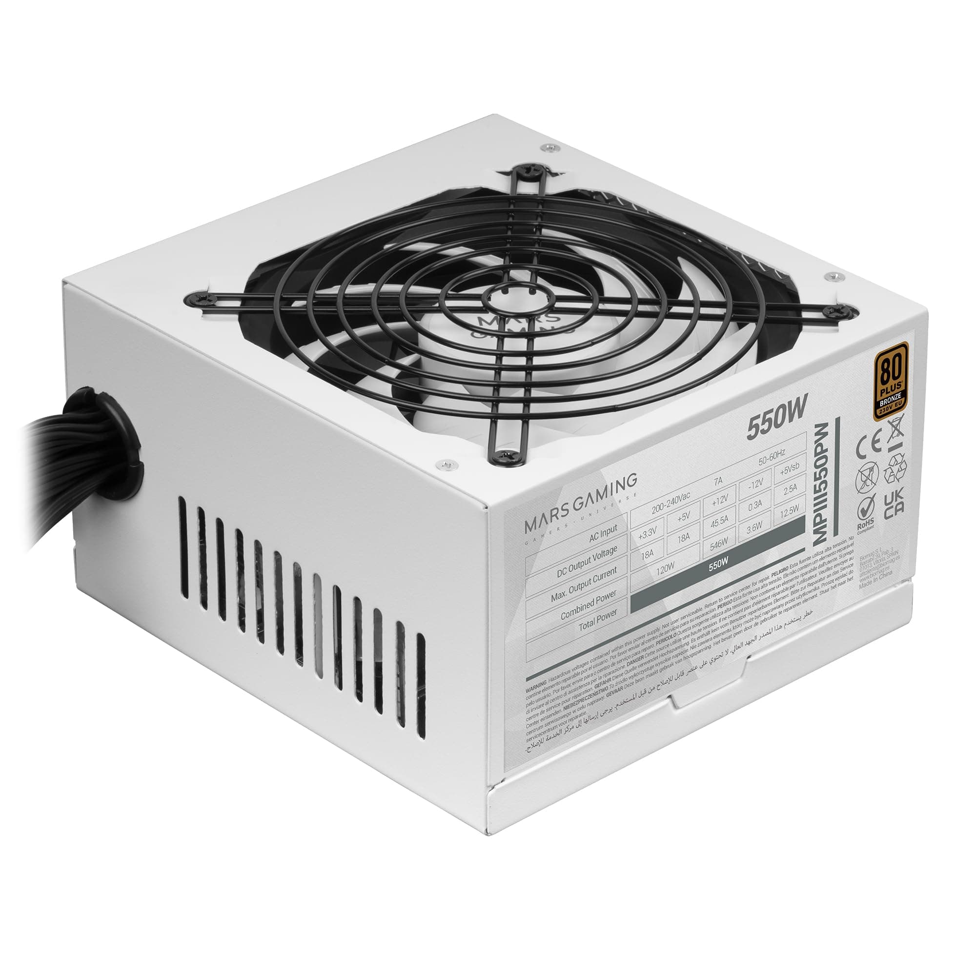 Mars Gaming MPIII550P, PC-Netzteil ATX 550W, 5 Jahre Garantie, 85% Effizienz, Digitales APFC-System, 120 mm FDB-Lüfter mit AI-RPM, SMD-Technologie, Extra Lange Flachkabel, Weiß MPIII550PW Bild 4
