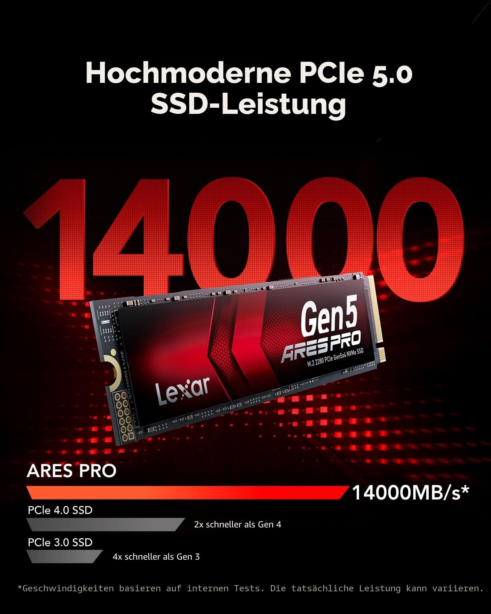 Lexar ARES PRO 2TB Gen5 NVMe M.2 SSD, PCIe 5.0 x4 Interne SSD, Bis zu 14.000 MB/s Lesen – für KI-Anwendungen, AAA-Gaming, Videoeditierung, Kompatibel mit PC, Laptops & PS 5 Bild 7