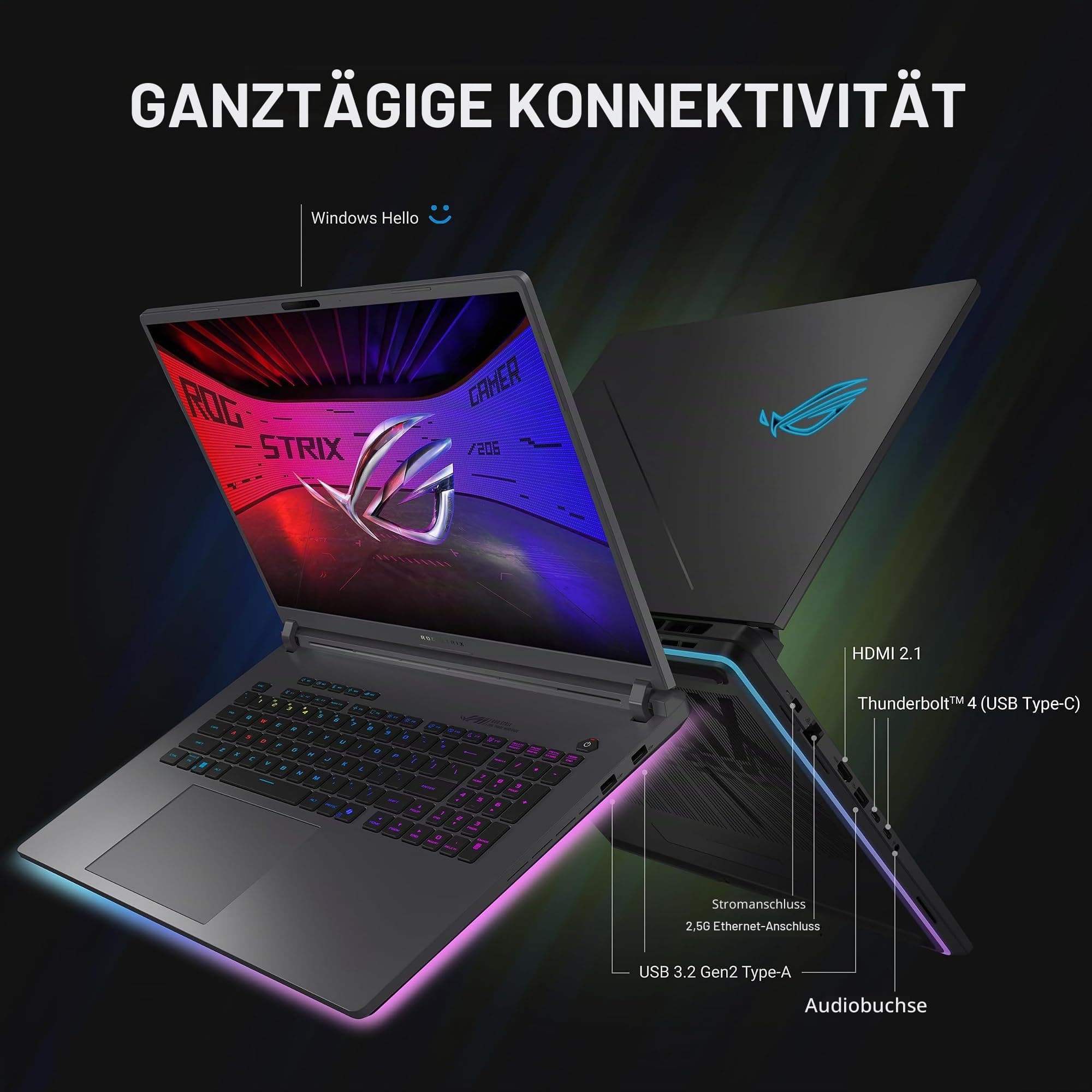 ASUS ROG Strix G18 (2025) Gaming Laptop, 18 Zoll ROG Nebula 16:10 2.5K 240Hz/3ms, NVIDIA® GeForce RTX™ 5070, Intel® Core™ Ultra 9 275HX, 32GB DDR5-5600, 2TB PCIe Gen 4 SSD Wi-Fi 7, Windows 1 1 Pro Bild 6
