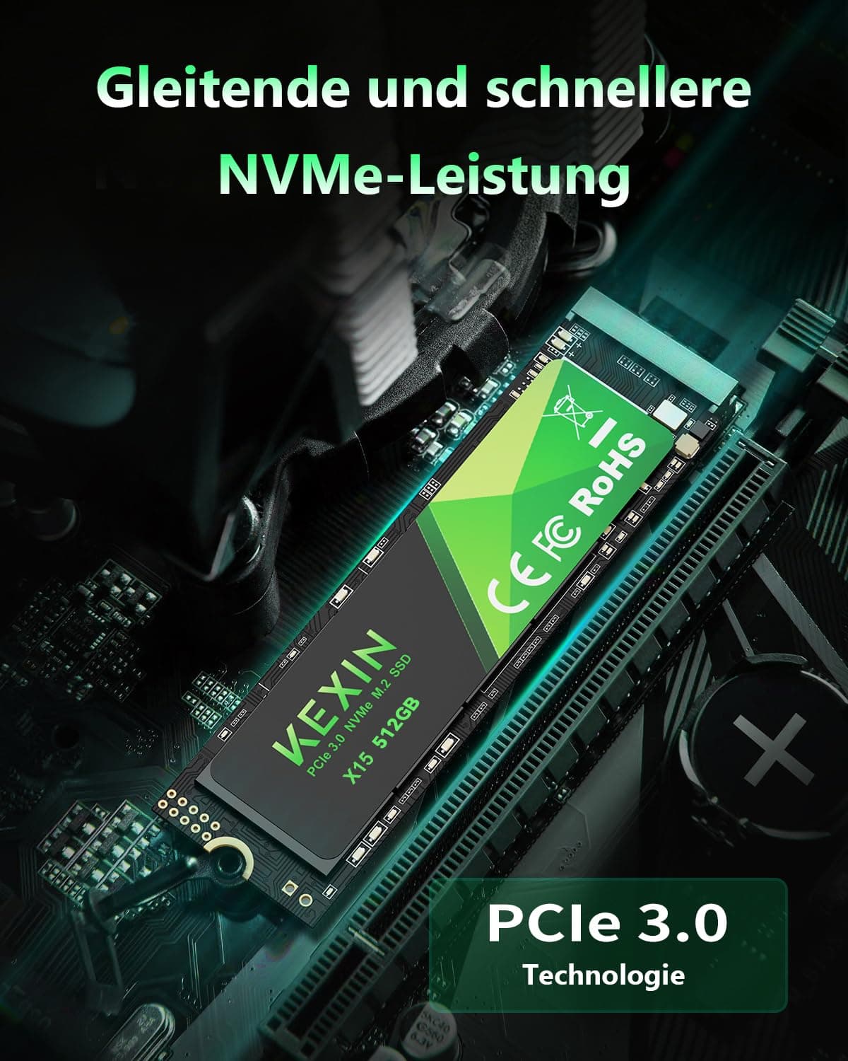 KEXIN 512GB NVMe M.2 2280 SSD PCIe 3.0, bis zu 3400 MB/s Lesen, 2900 MB/s Schreiben, 3D-NAND-Flash, Internes Solid State Drive PC-Enthusiasten und Gamer Bild 8