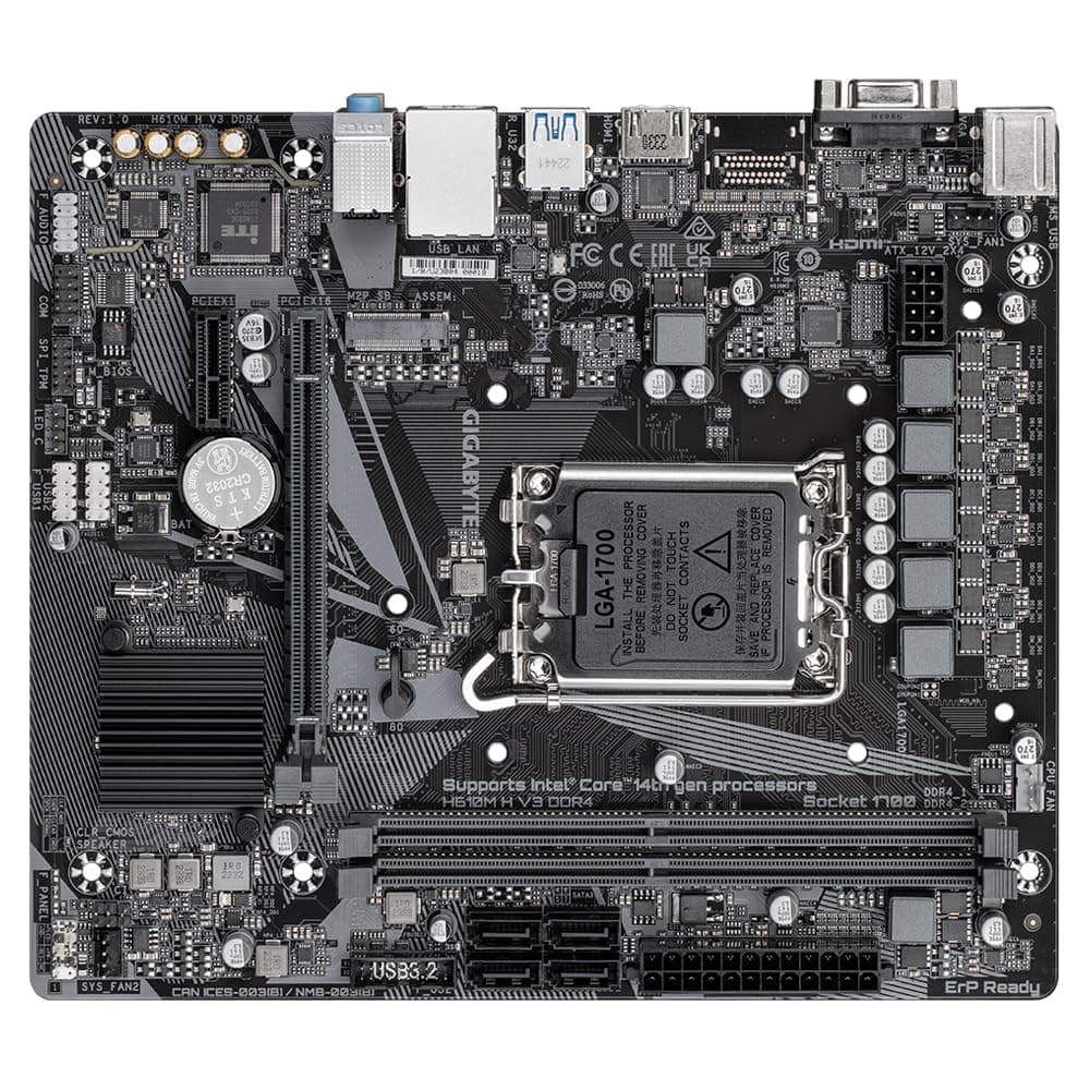 GIGABYTE H610M H V3 DDR4 Mainboard - Unterstützt Intel Core Prozessoren 14th CPUs, 4+1+1 Hybrid Phases Digital VRM, up to 3200MHz DDR4, 1xPCIe 3.0 M.2, GbE LAN, USB 3.2 Gen 1 Bild 7